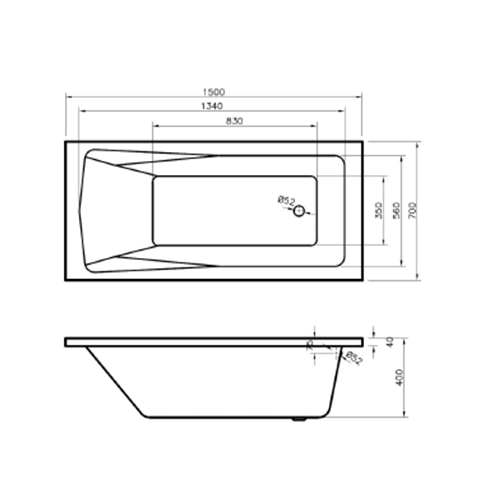 Drench Straight Single Ended Bath - Square