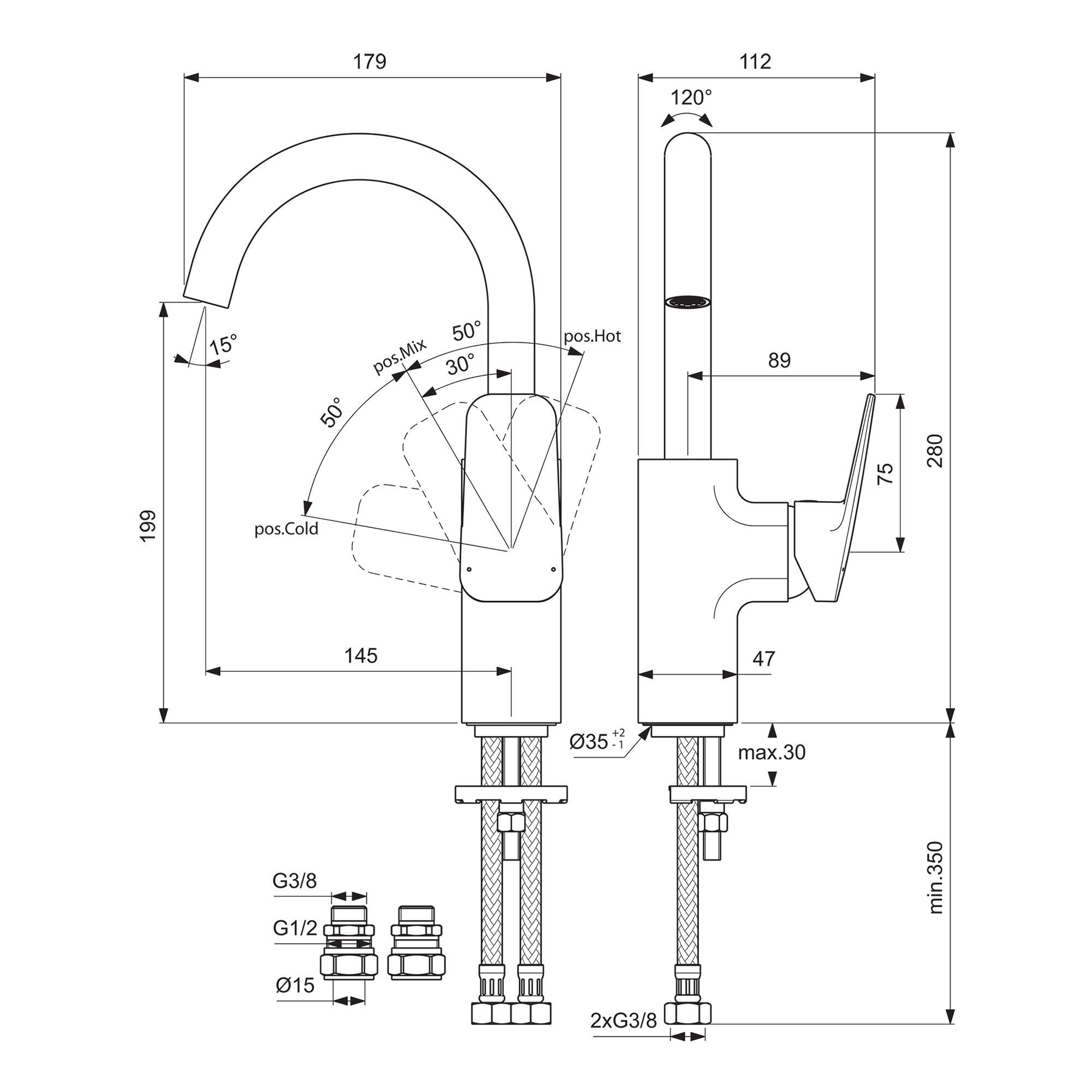 Ideal Standard Ceraplan Side Lever Mono Basin Mixer Tap