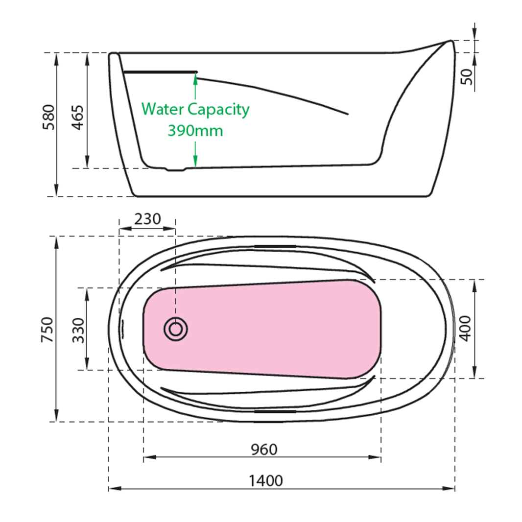 Charlotte Edwards Ceres White Freestanding Bath - 1400 x 750mm