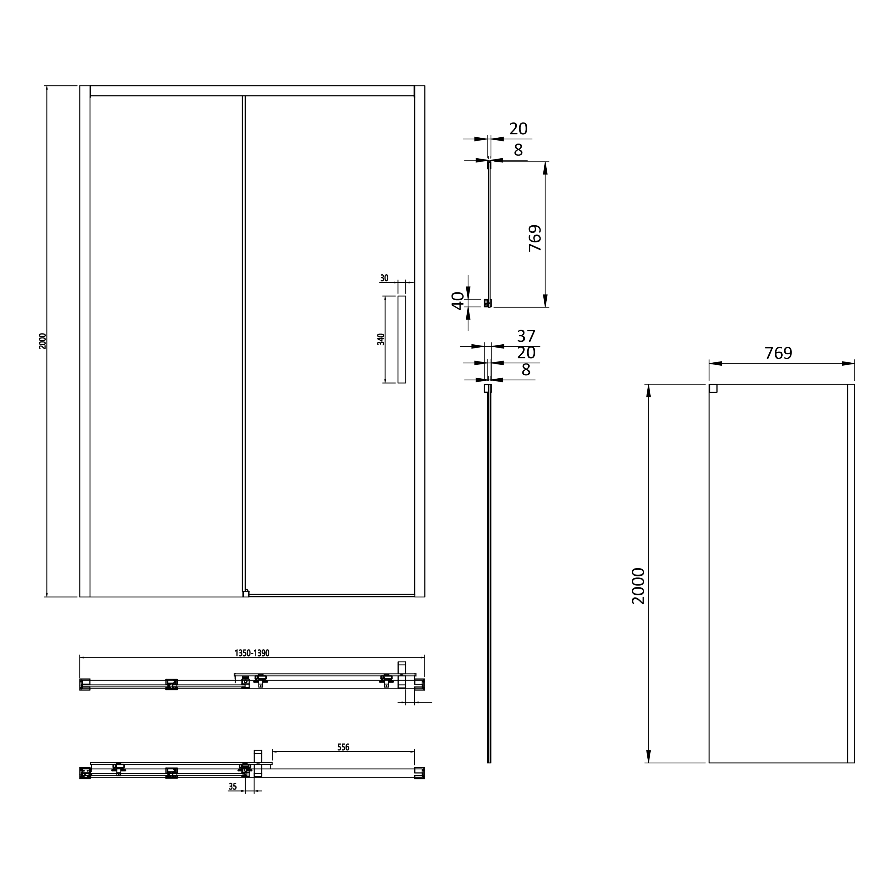 Crosswater Asura 8mm Matt Black Sliding Shower Door & Optional Side Panel