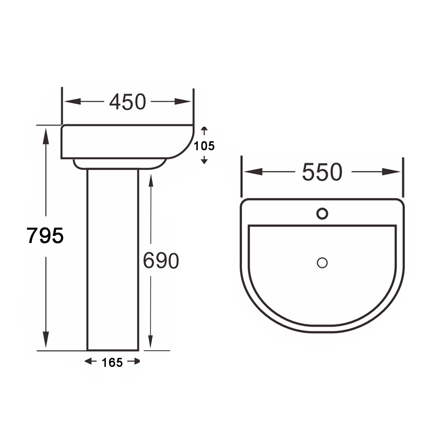 Lorraine 550mm Basin & Full Pedestal