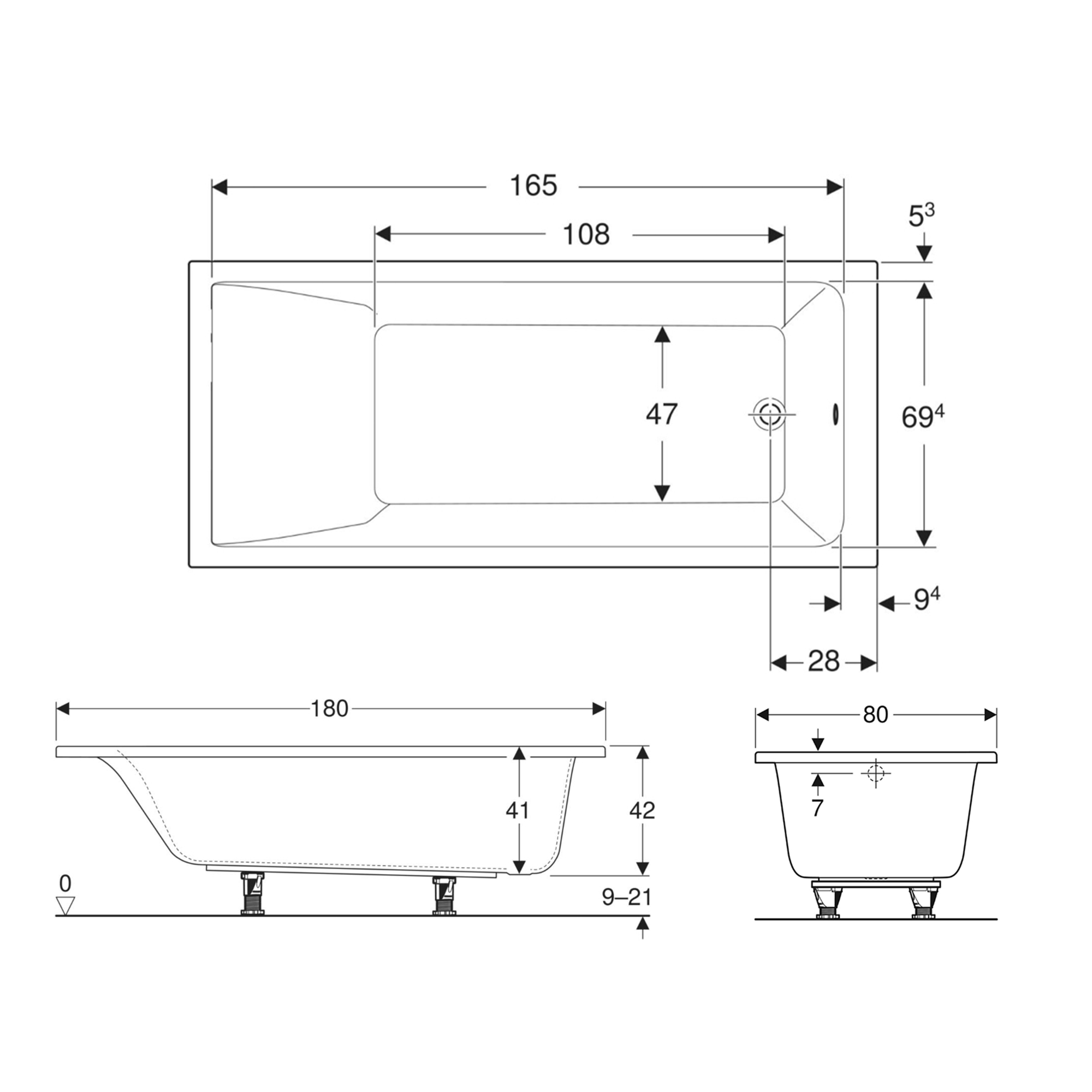 Geberit Renova Straight Single Ended Rectangular Bath