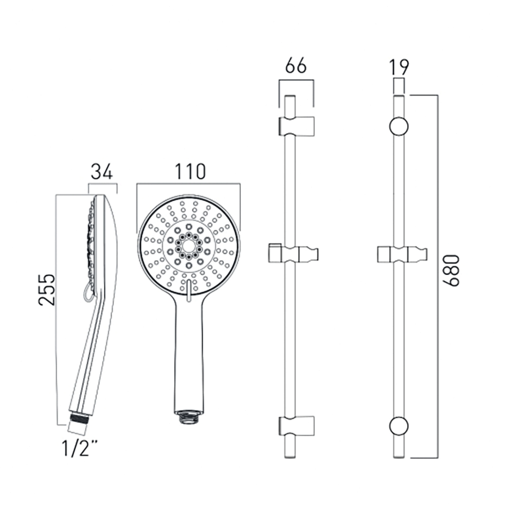 Vado Evolve Multi-Function Slide Rail Shower Kit - Smooth Hose