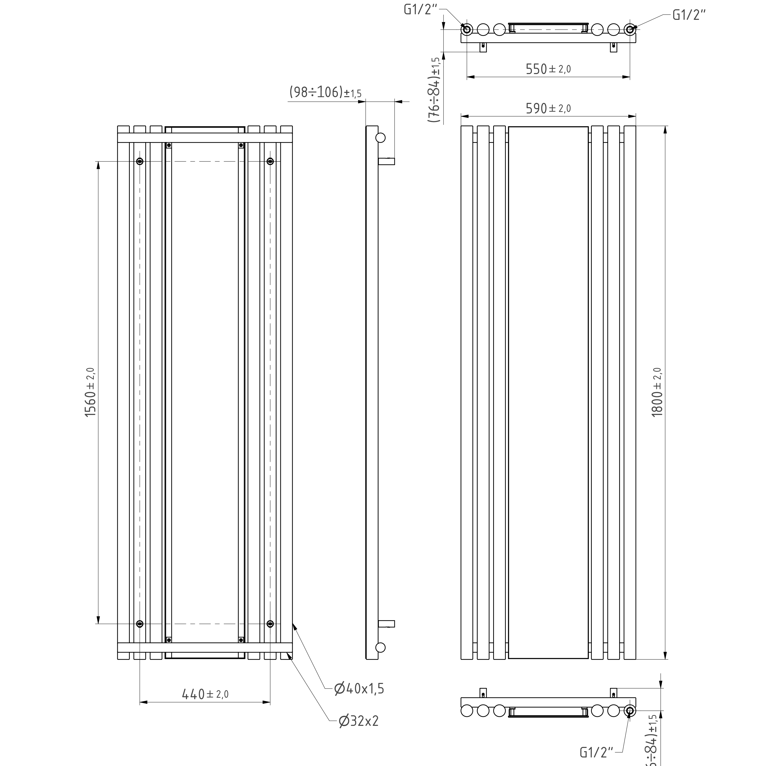 Terma Rolo Vertical Single Panel Mirror Radiator - 1800 x 590mm - 7 Colours