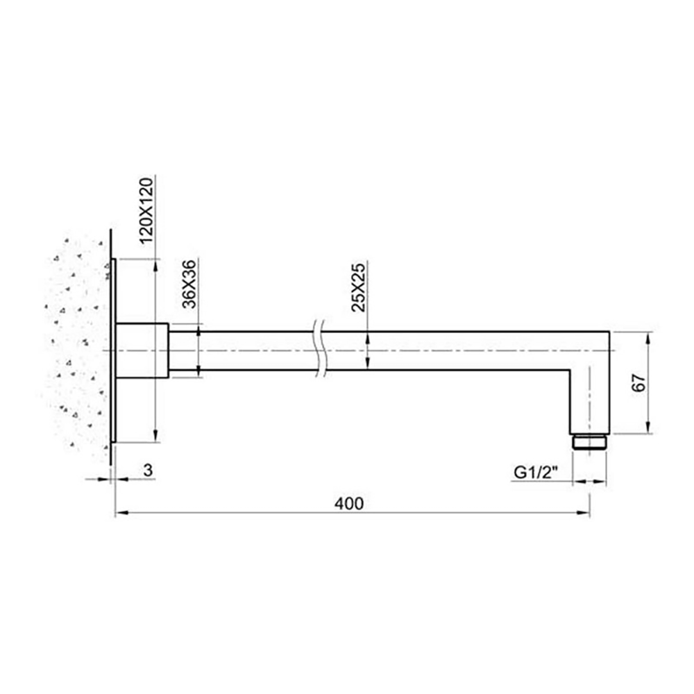 Inox Brushed Stainless Steel Square Wall Shower Arm - 400mm