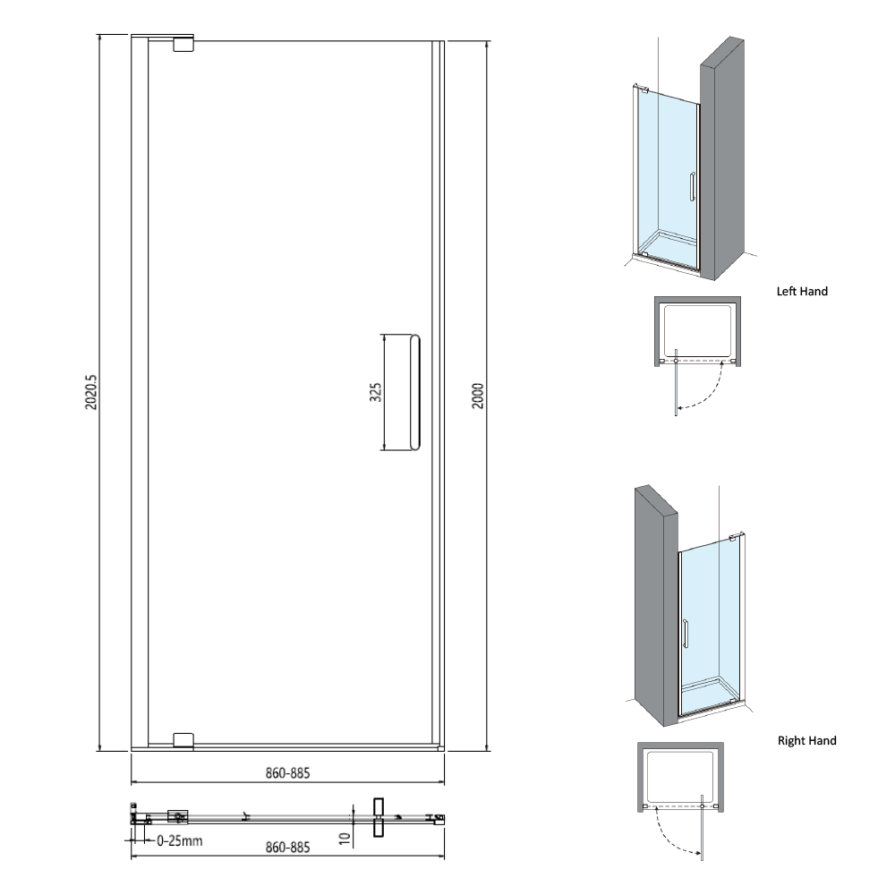 Crosswater Optix 10 Pivot Shower Door and Optional Side Panel - Brushed Brass