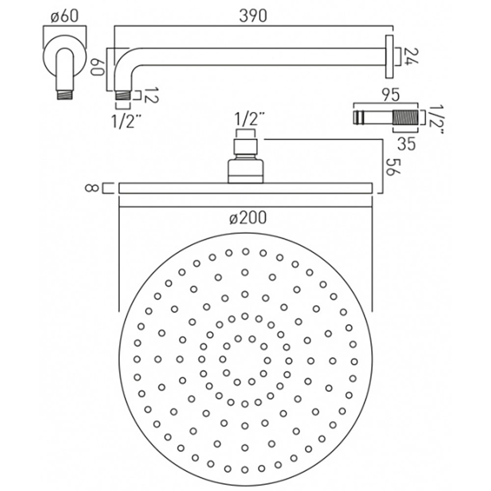 Vado Atmosphere Round Air-Injection Shower Head with Shower Arm