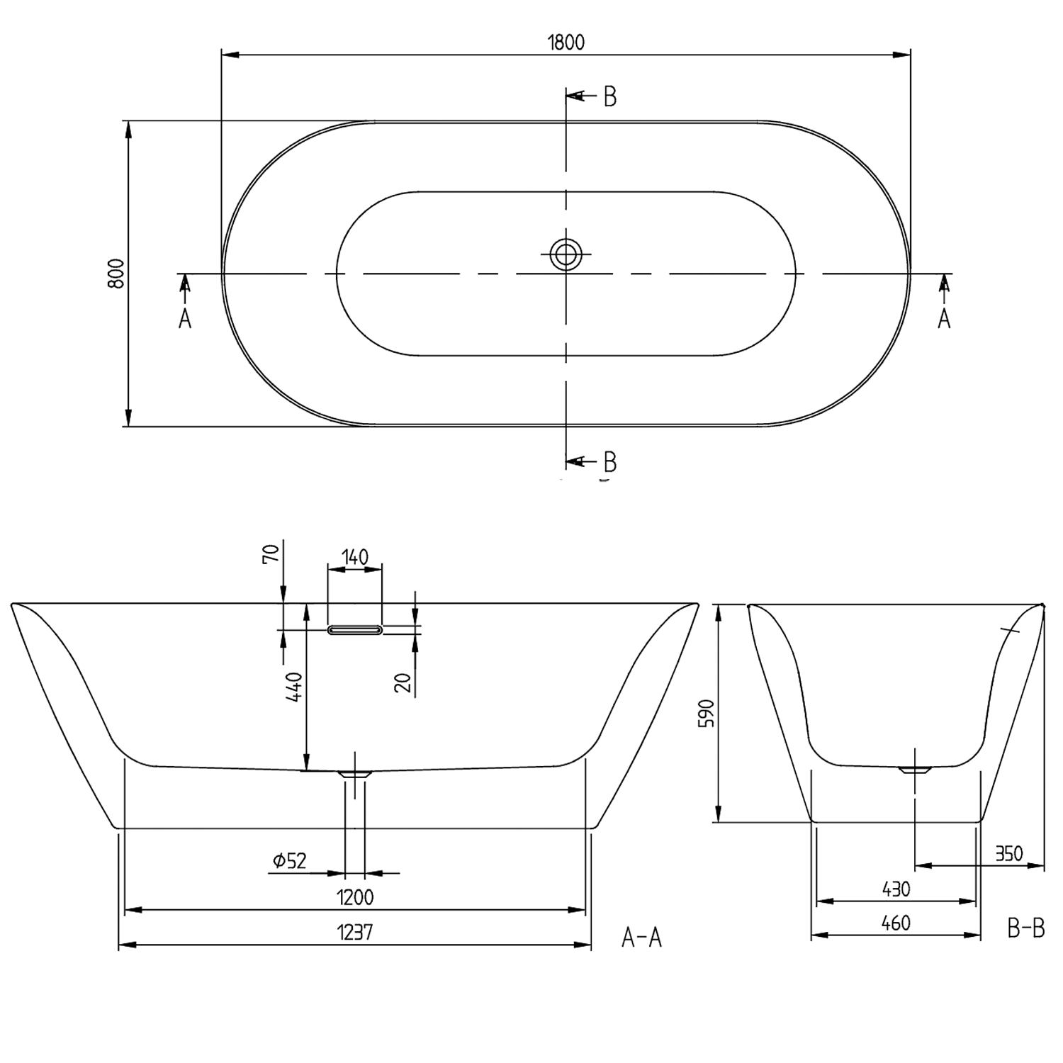 Villeroy & Boch Loop & Friends Freestanding Bath - 1700 & 1800mm