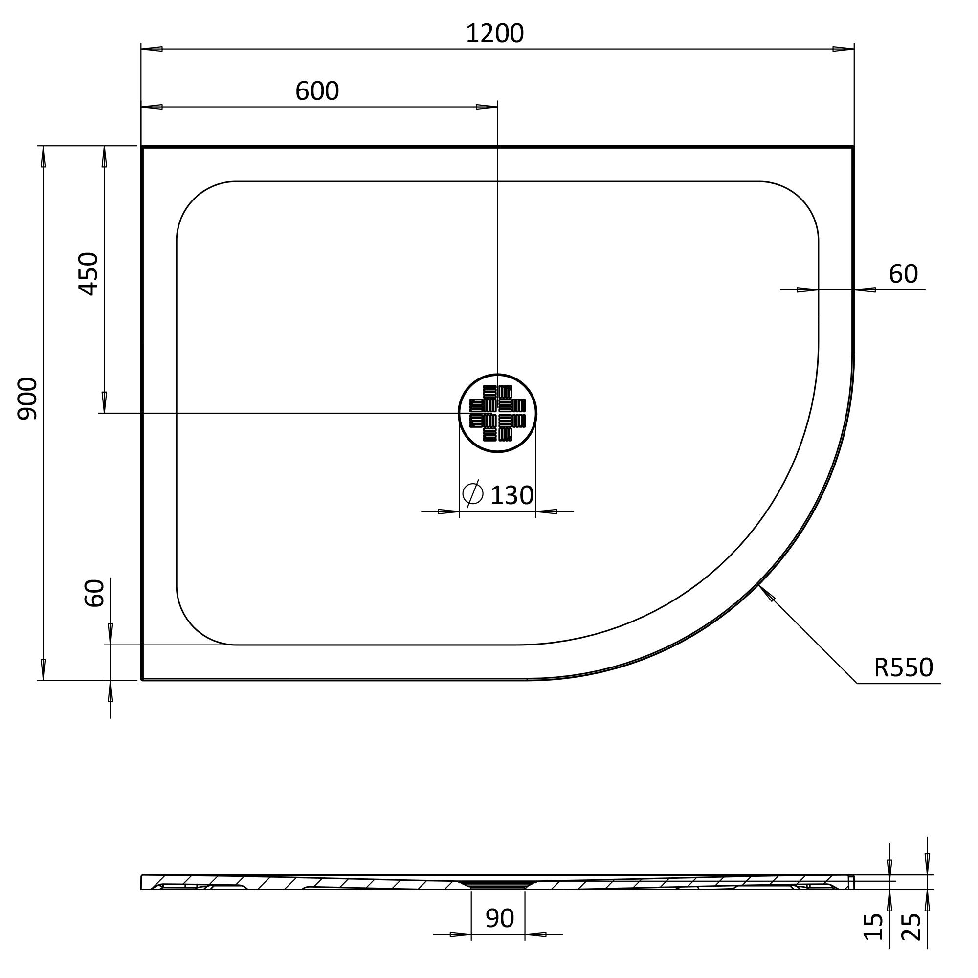Crosswater Creo 25mm Dolomite Stone Resin Offset Quadrant Shower Tray with Central Waste Position