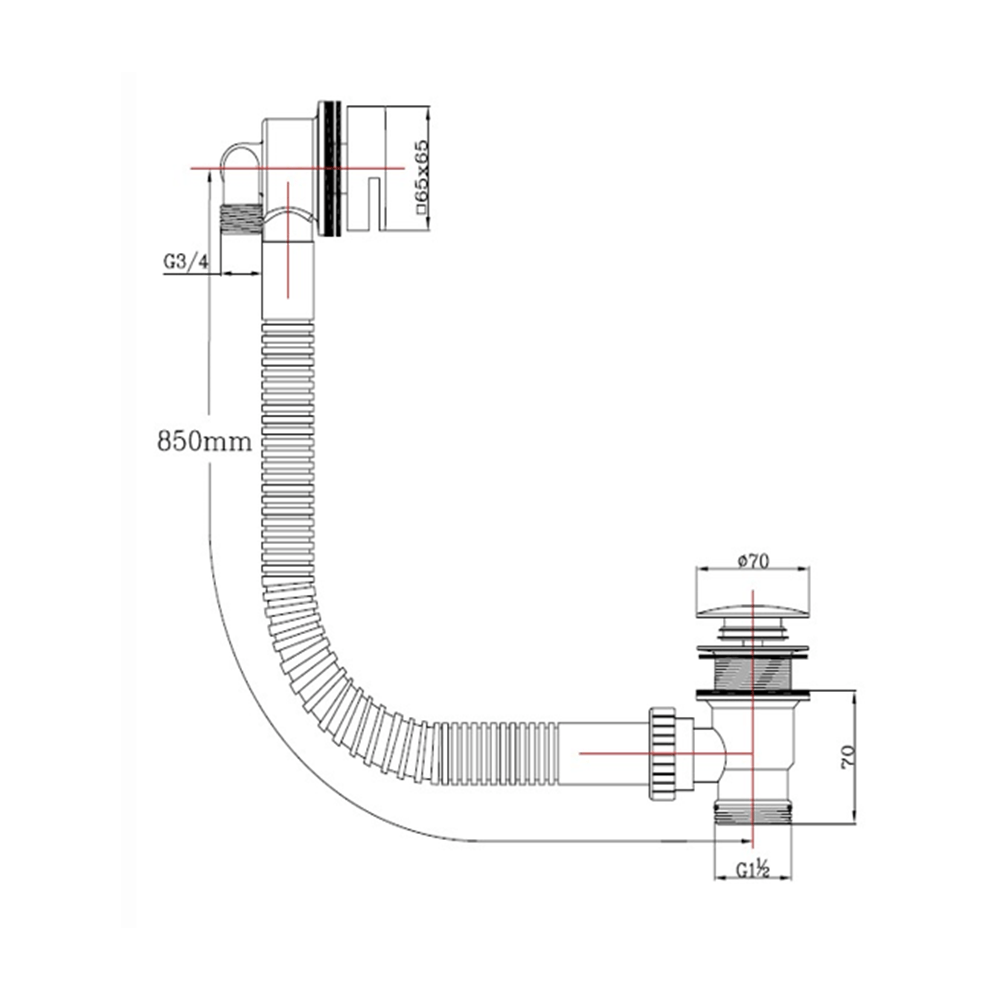 Vellamo Square Bath Overflow Filler with Clicker Waste