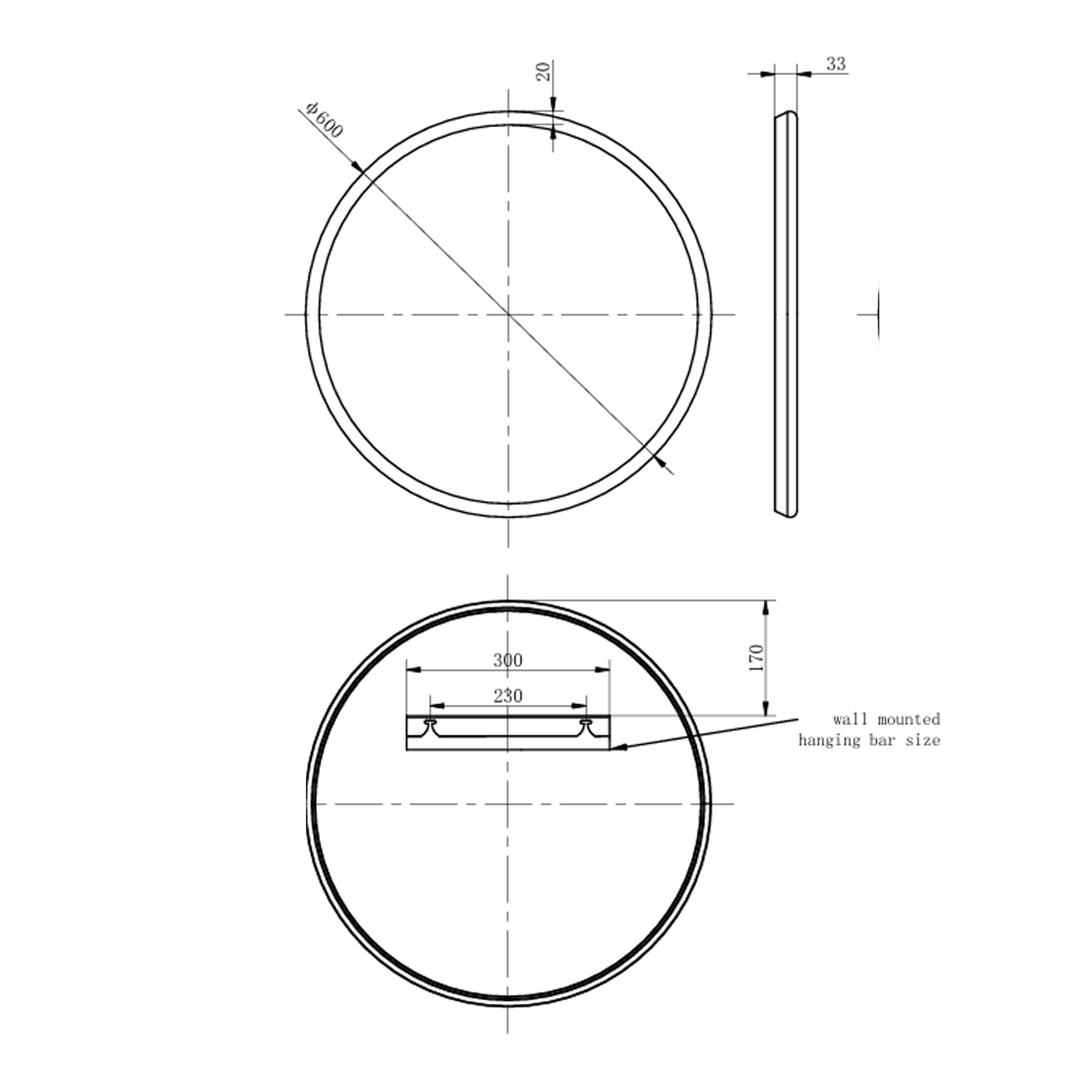 Drench Alfie Round Wood Effect Framed Mirror - 600mm