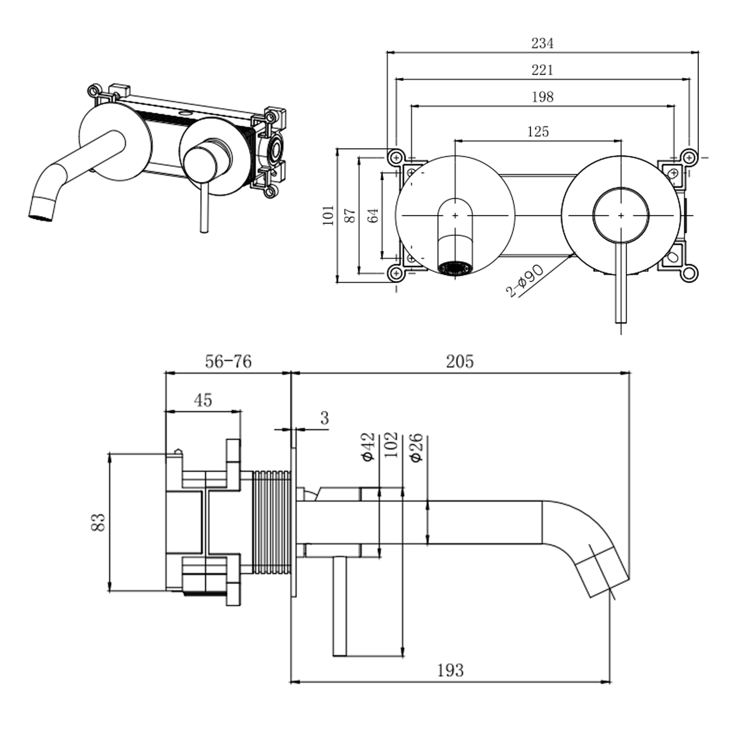 Vellamo Twist Chrome Wall Mounted Basin Mixer with Easy Plumb Installation Kit