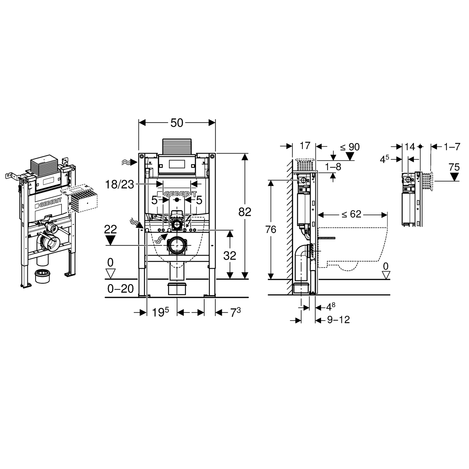 Geberit Duofix 820mm Concealed Frame & Alpha Cistern for Wall Hung Toilet