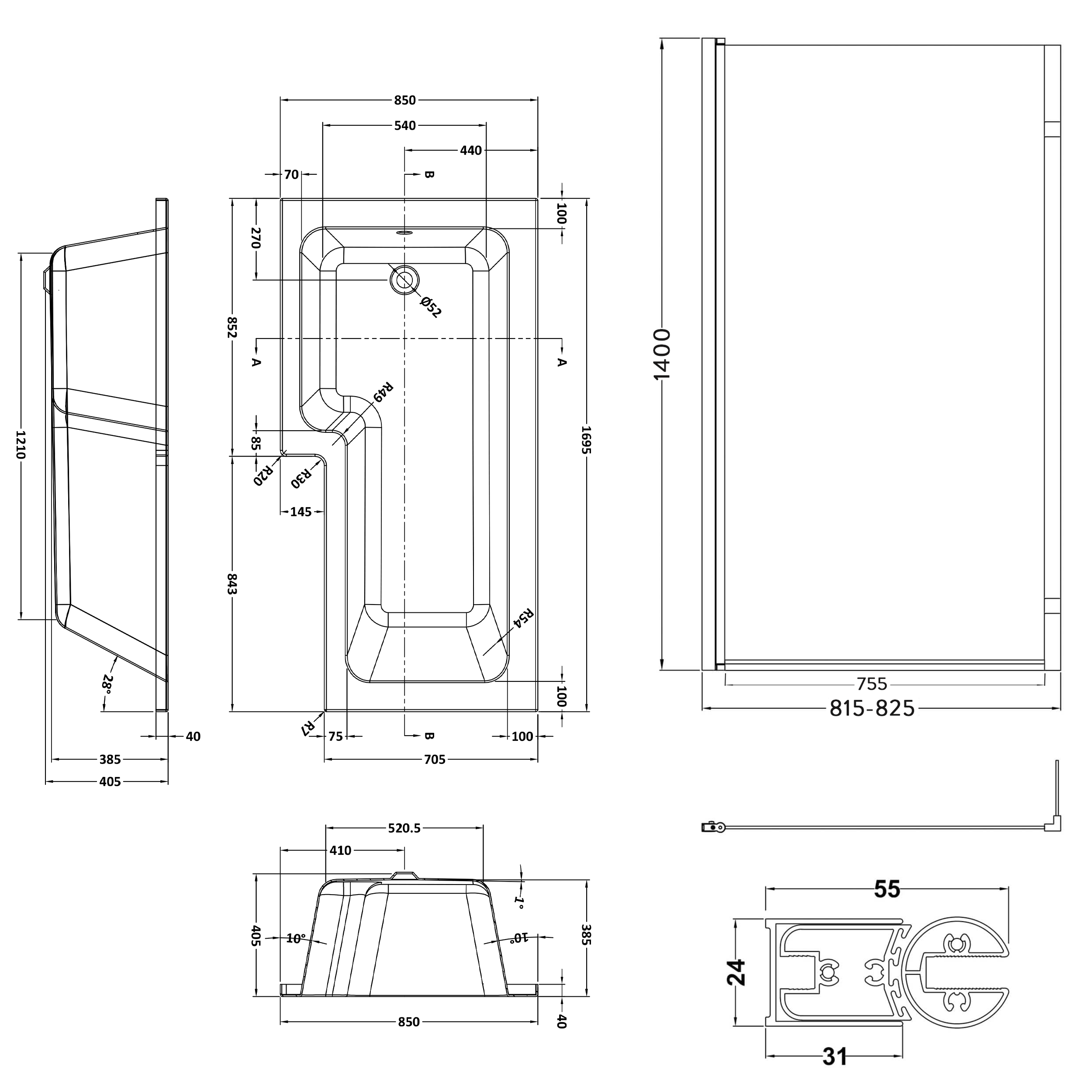 Drench L Shaped Shower Bath with Panel and Shower Screen - 1700mm