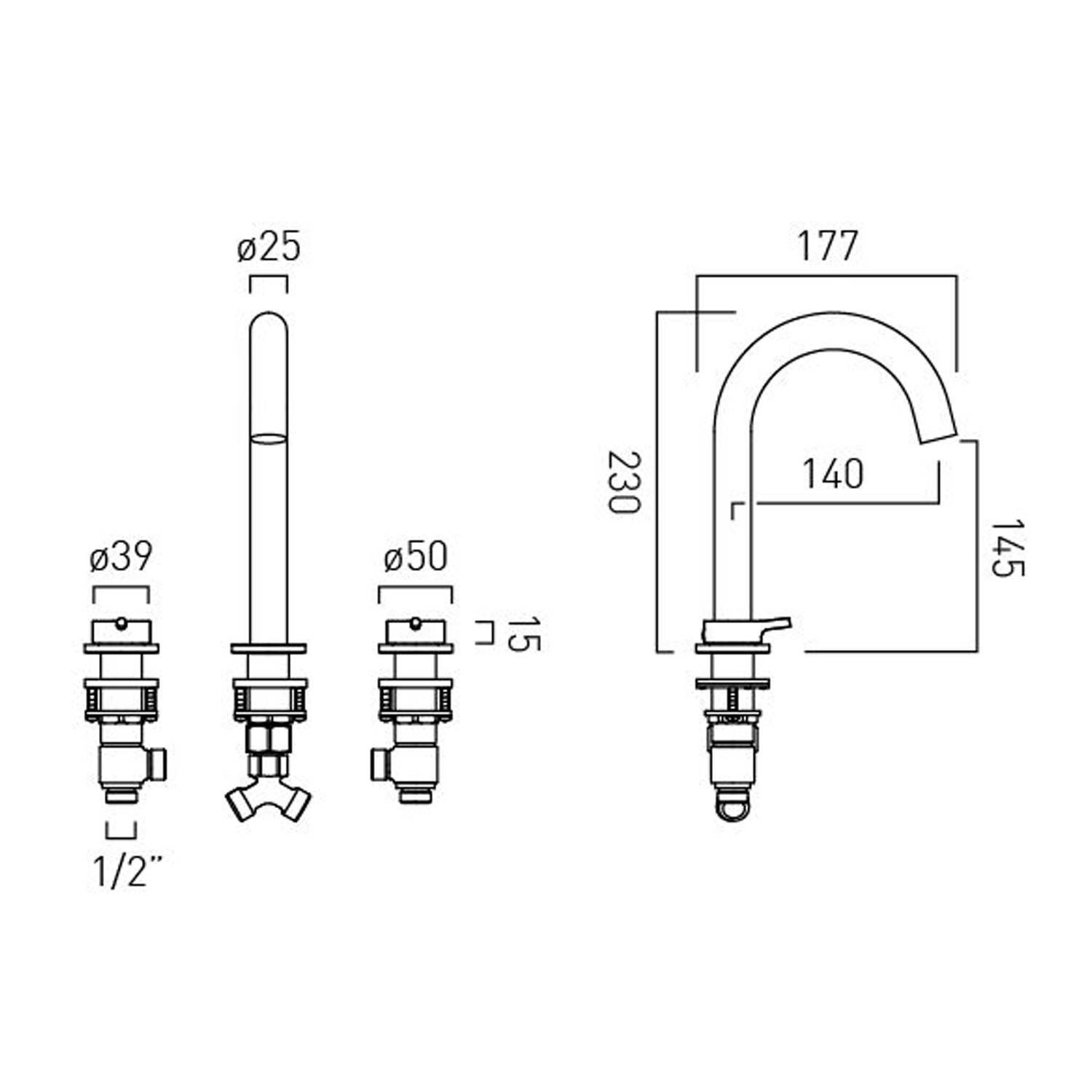Vado Safari 3 Hole Deck Mounted Basin Mixer Tap