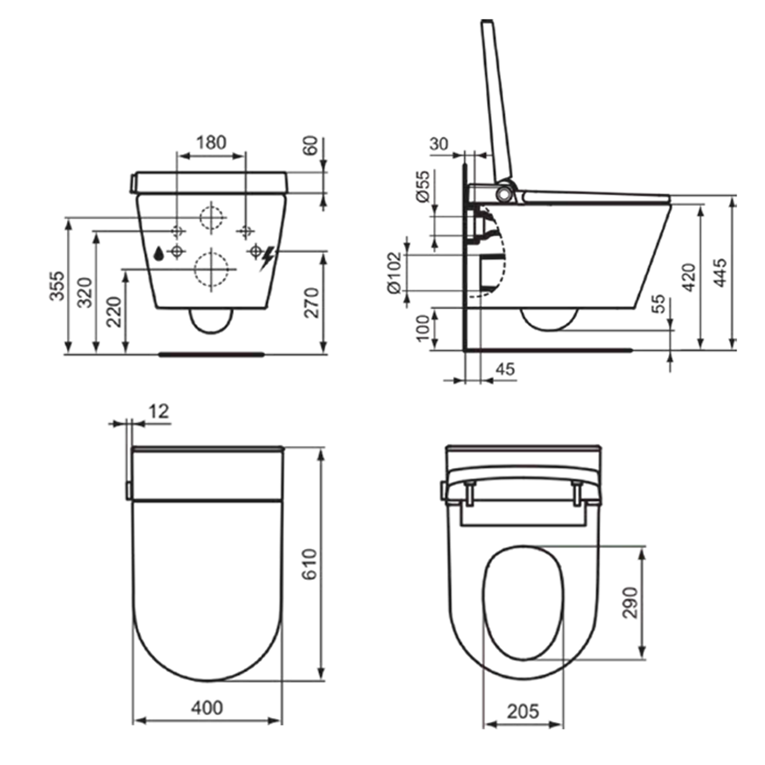 Ideal Standard i.life E Wall Hung Smart Toilet With Soft Close Seat & Remote Control
