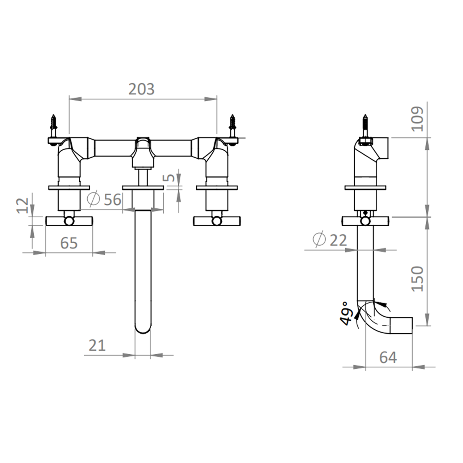 Crosswater MPRO 3 Hole Wall Mounted Basin Mixer Tap with Crosshead Handles