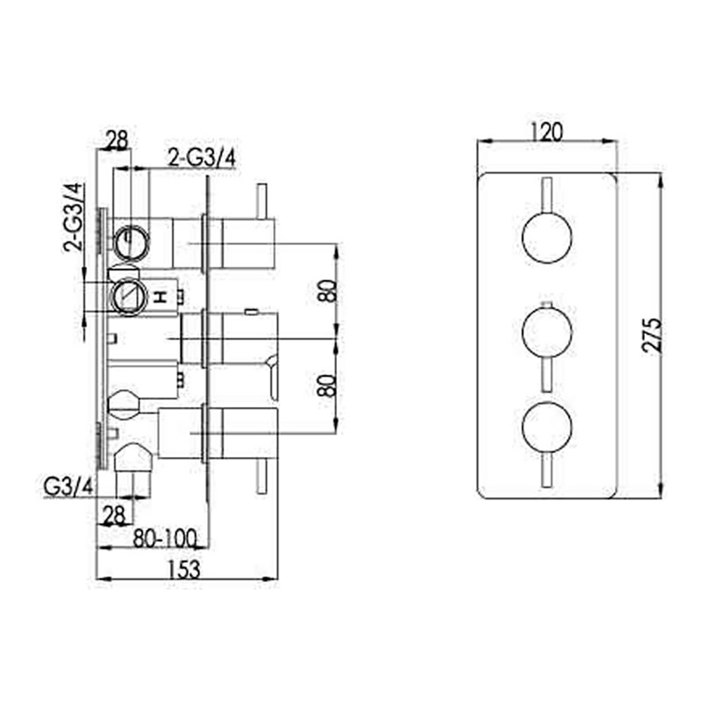 Inox Brushed Stainless Steel Portrait Thermostatic Concealed 3 Outlet Shower Valve