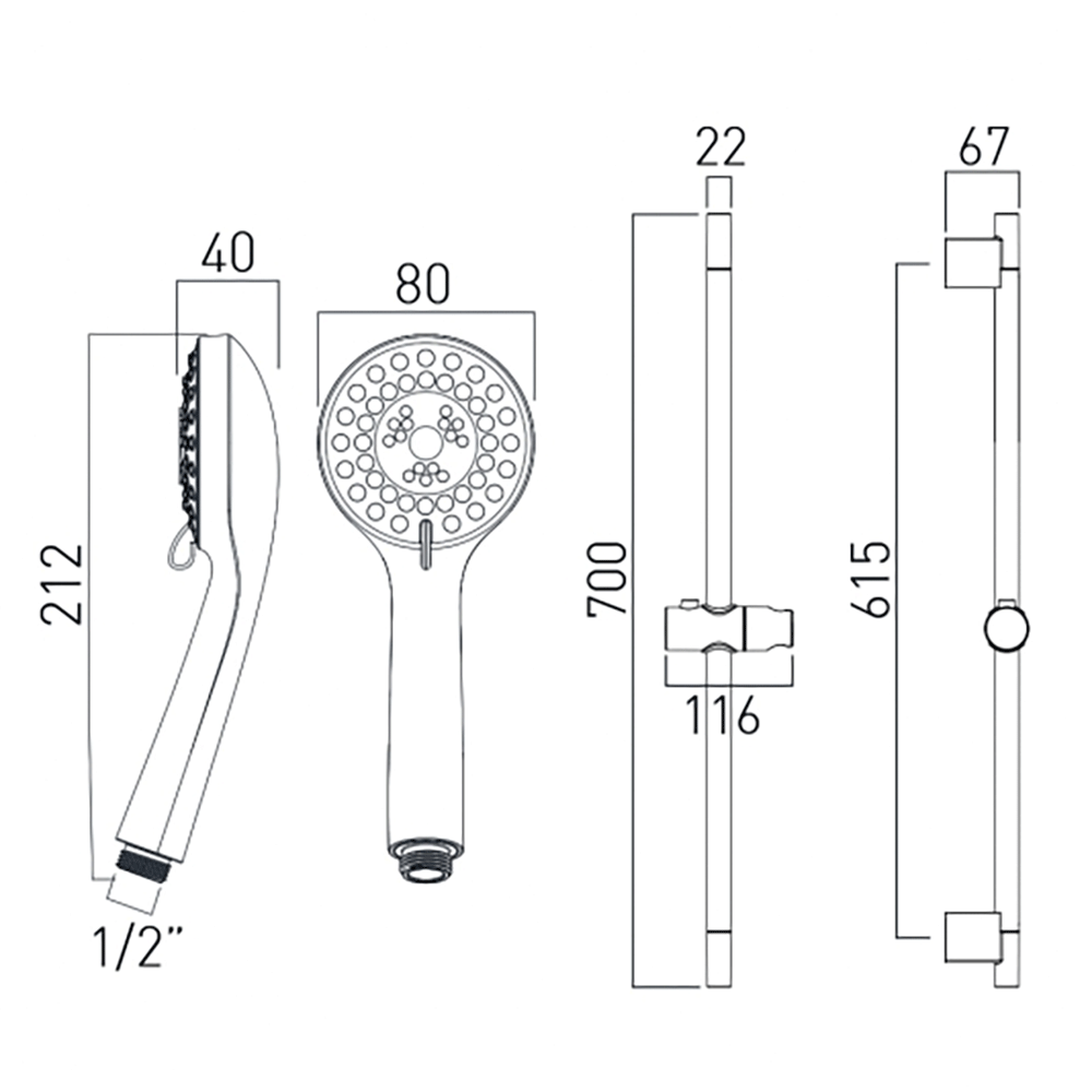 Vado Eris Multi-Function Slide Rail Shower Kit