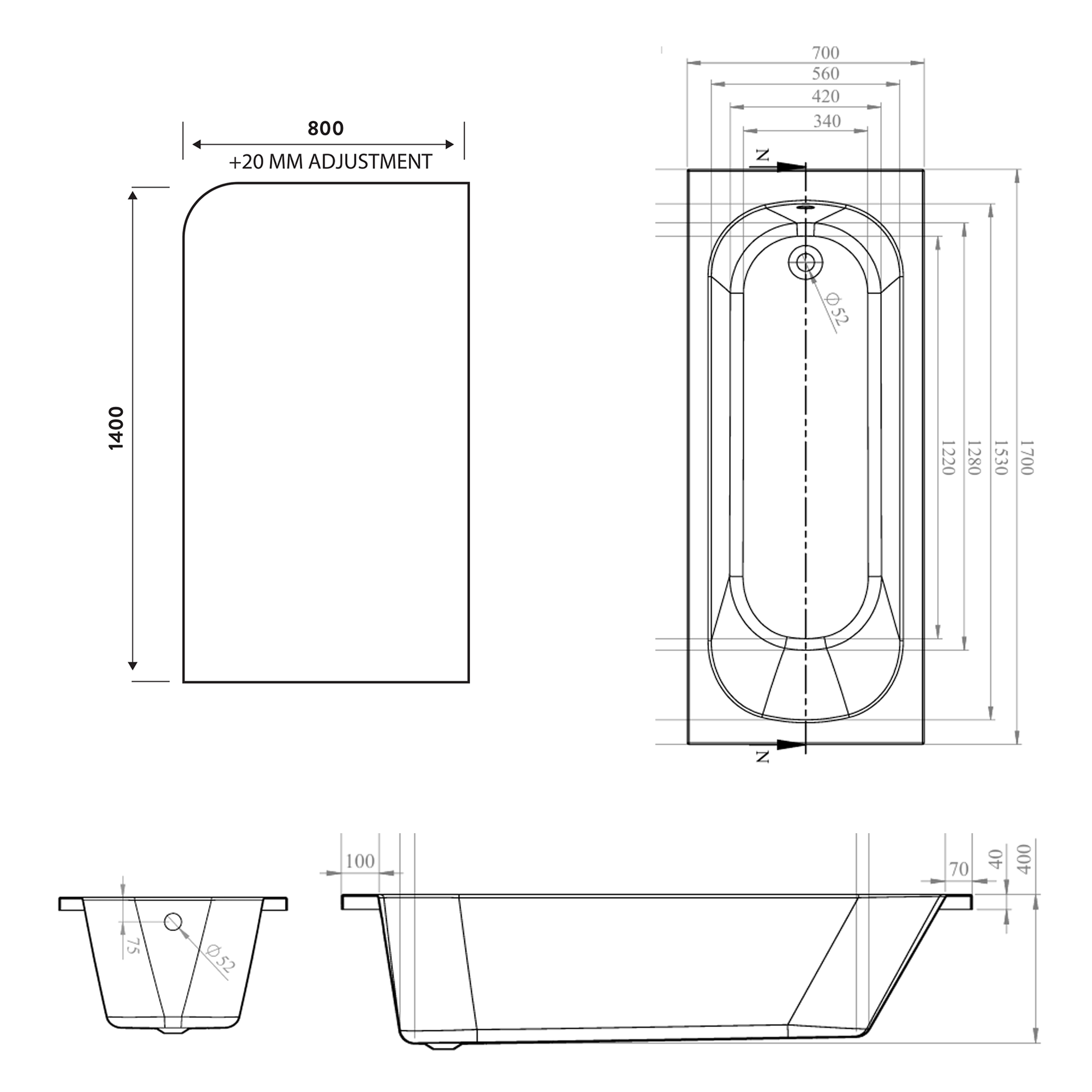 Armourcast Reinforced Single Ended Shower Bath & Shower Screen