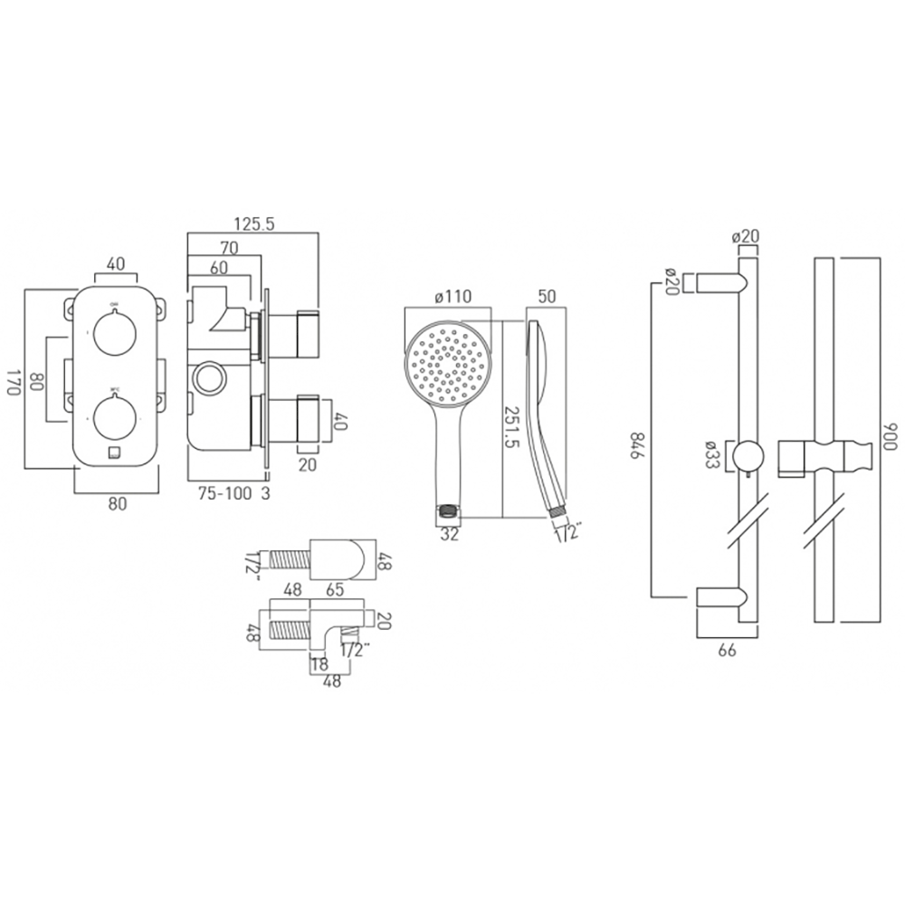 Vado Tablet Altitude 1 Outlet Concealed Thermostatic Shower Valve Package