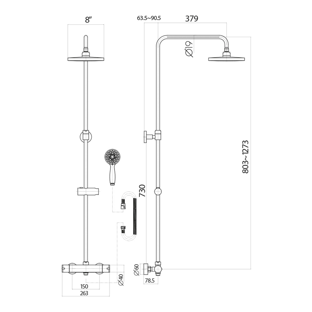 Vellamo Marvel WRAS-Approved Modern Thermostatic Shower Set with Thin Fixed Head