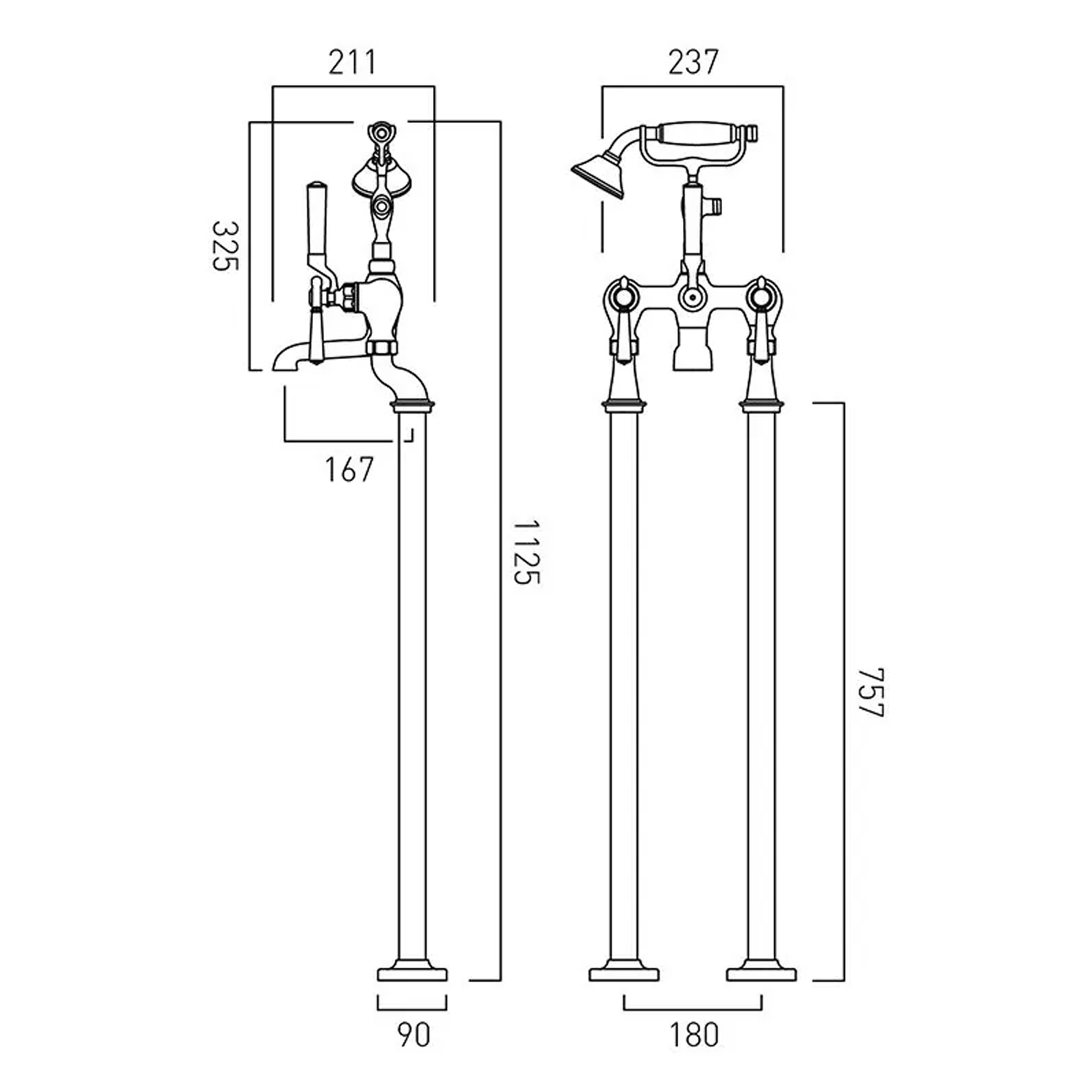 Booth & Co Axbridge Traditional Lever Floorstanding Bath Shower Mixer Tap