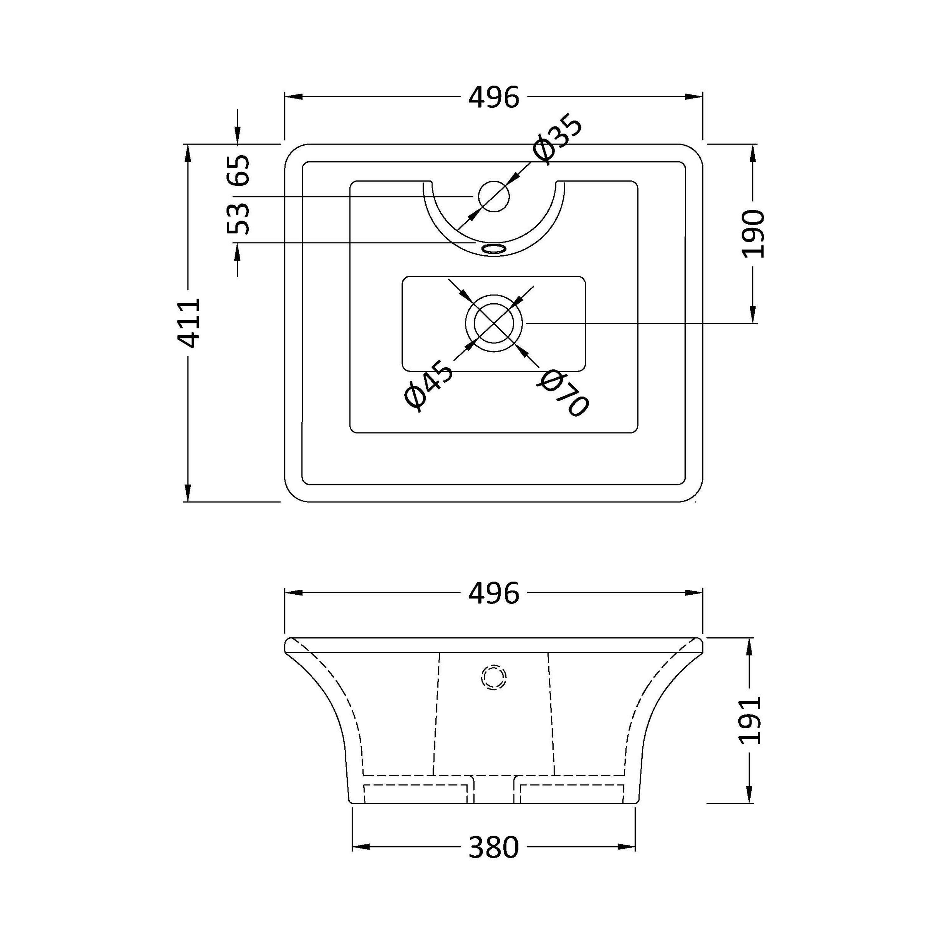 Alana 496mm Rectangular Countertop Basin