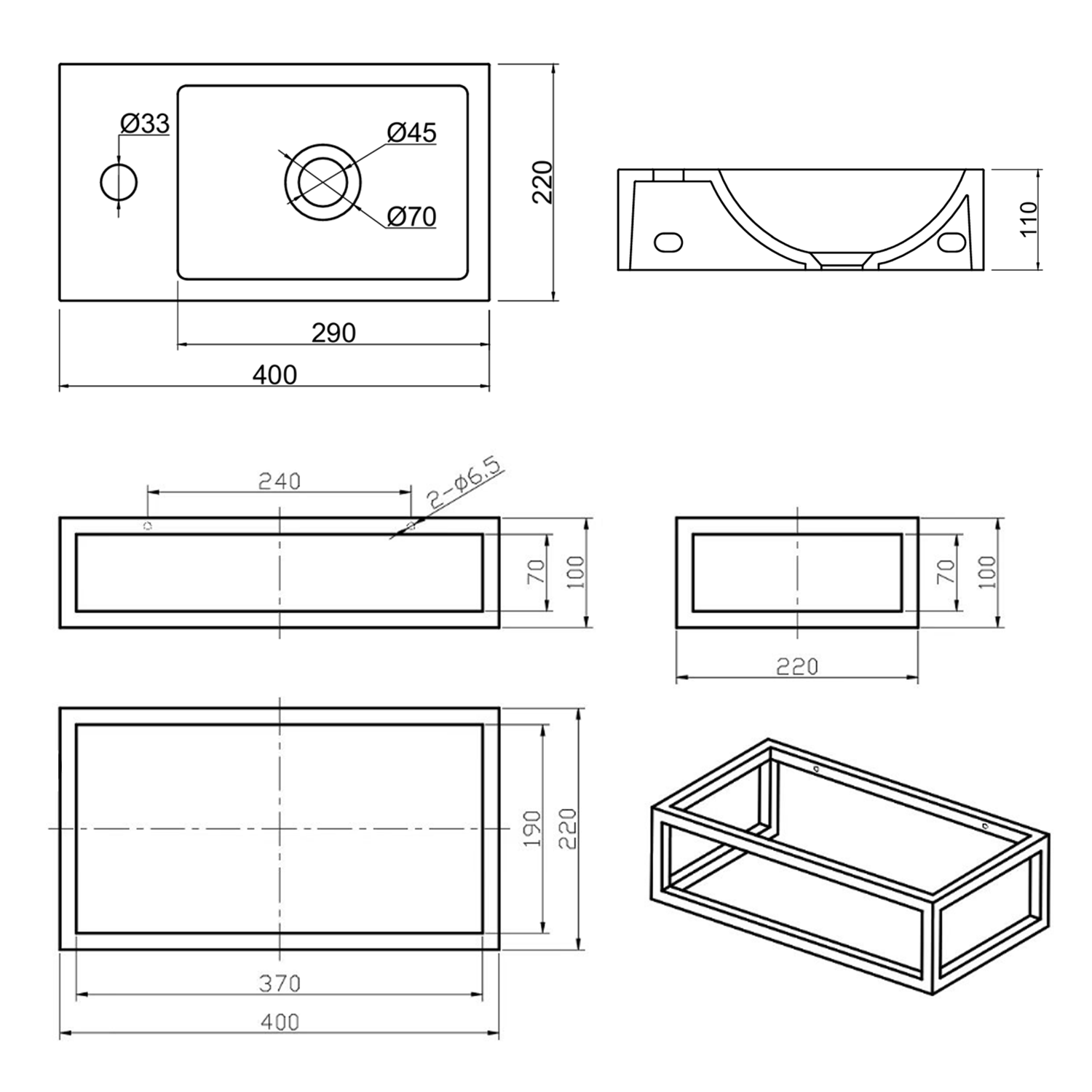 Harbour Concrete 400mm Cloakroom Wall Hung Green Basin & Frame