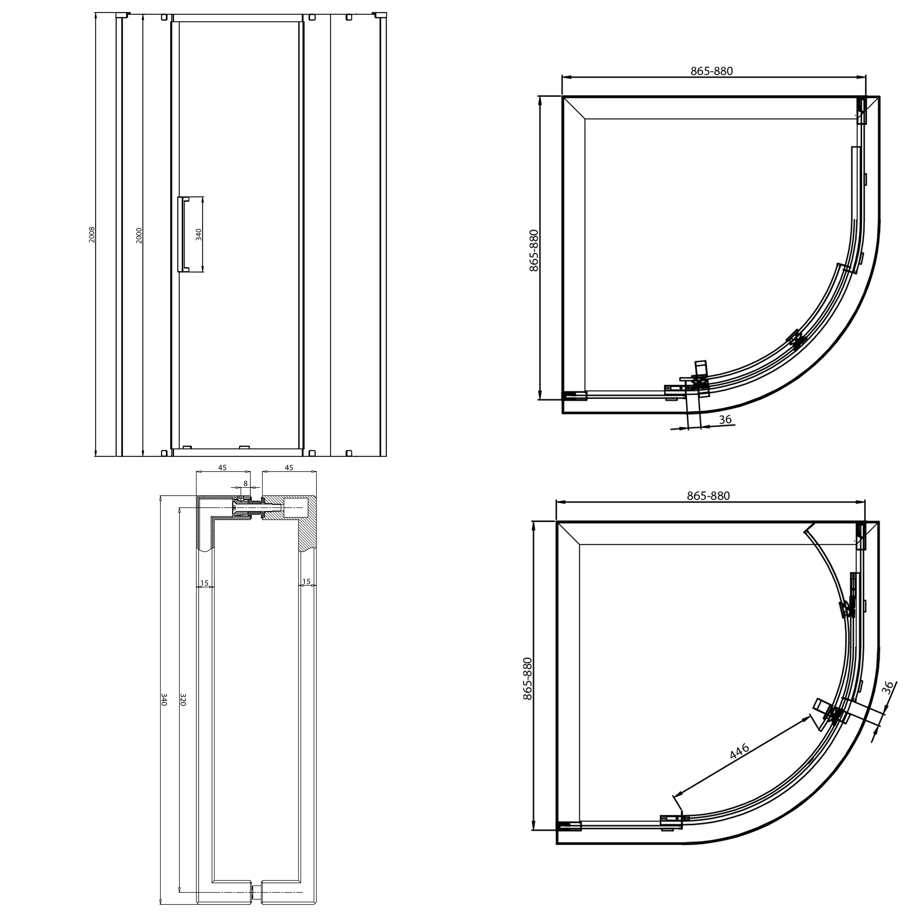 Crosswater Asura 8mm Polished Stainless Steel Quadrant Shower Door
