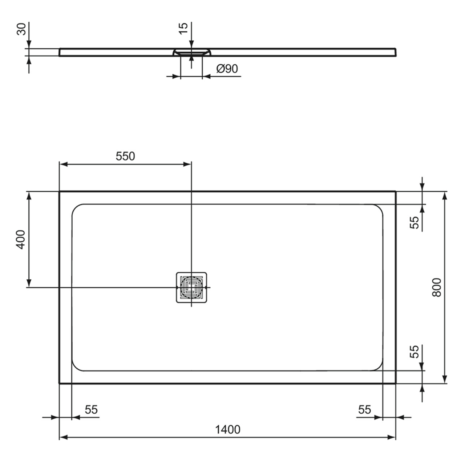 Ideal Standard Ultra Flat S+ Jet Black Rectangular Anti-Slip Stone Resin Shower Tray - 7 Sizes