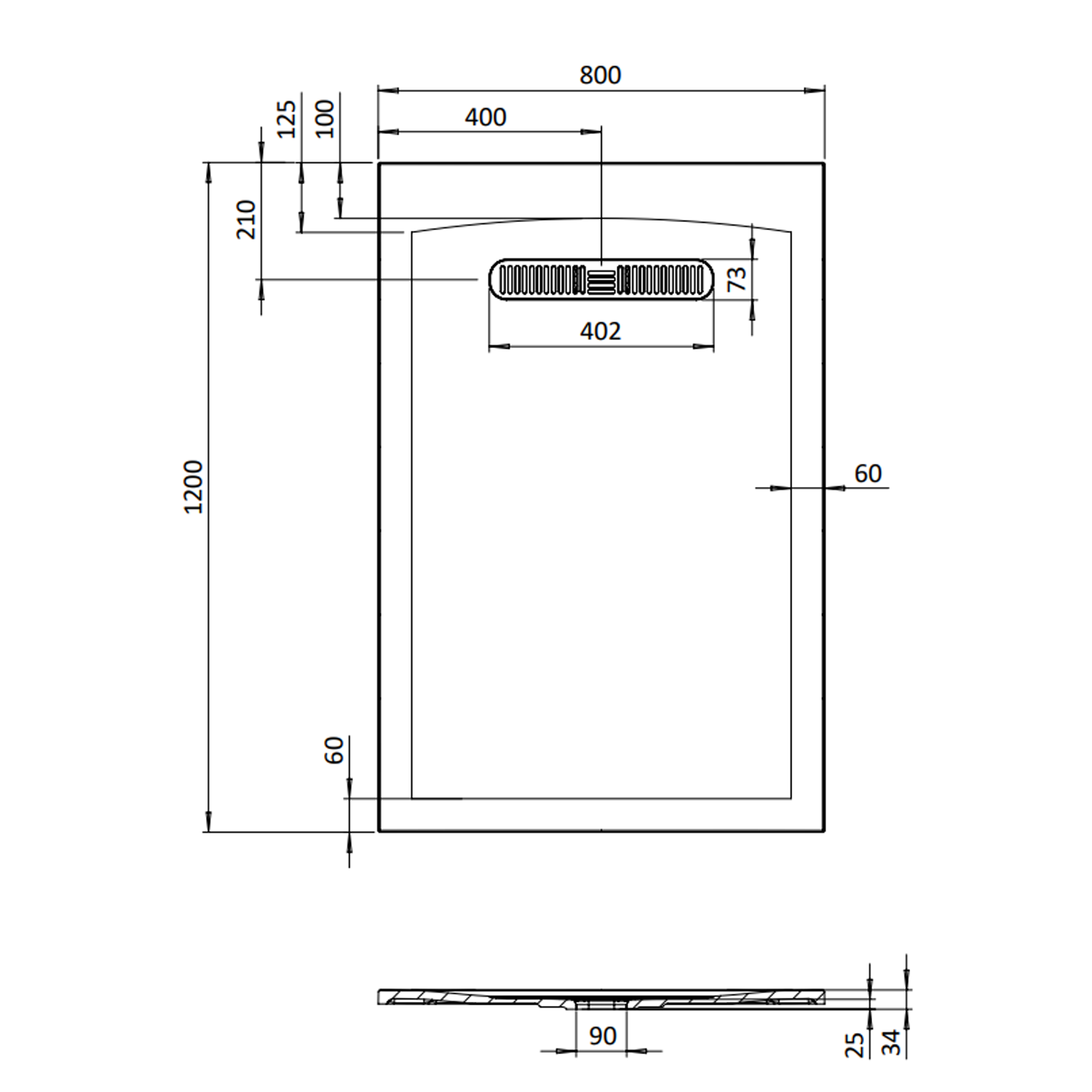 Crosswater Vito 25mm Dolomite Stone Resin Textured Rectangular Shower Tray with Linear Waste Cover