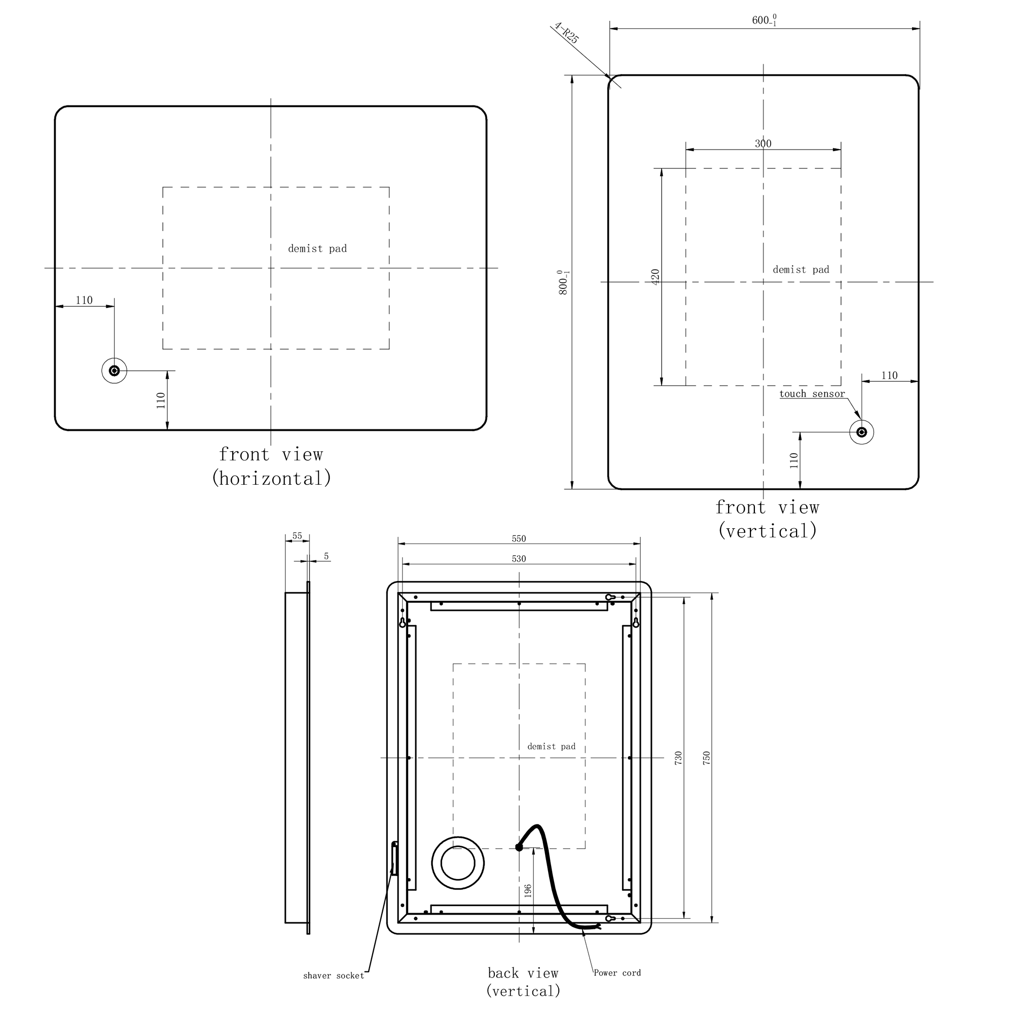 Harbour Clarity LED Mirror with Demister Pad & Colour Change LEDs - 600 x 800mm