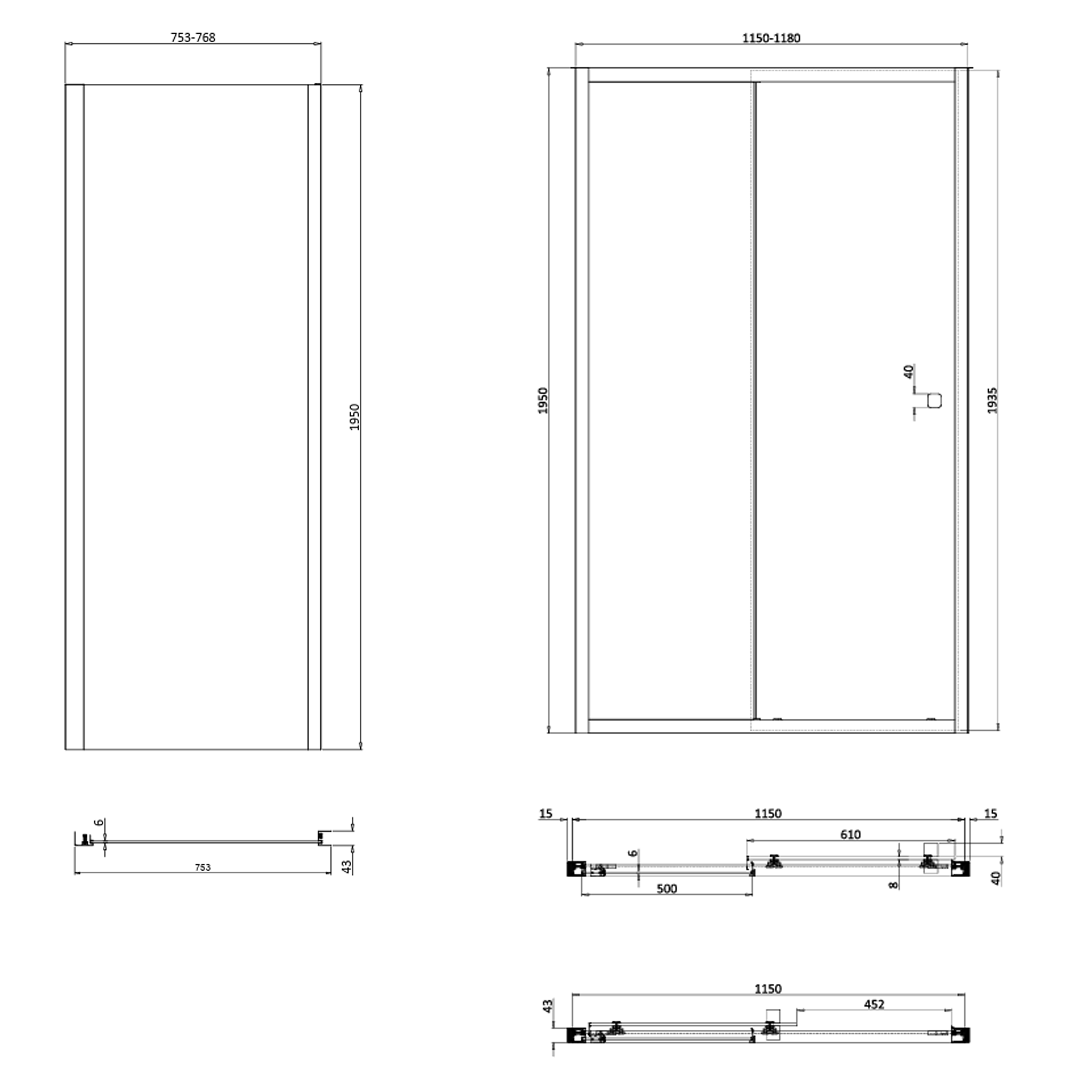 Crosswater Clear 6 6mm Matt Black Single Sliding Door & Optional Side Panel