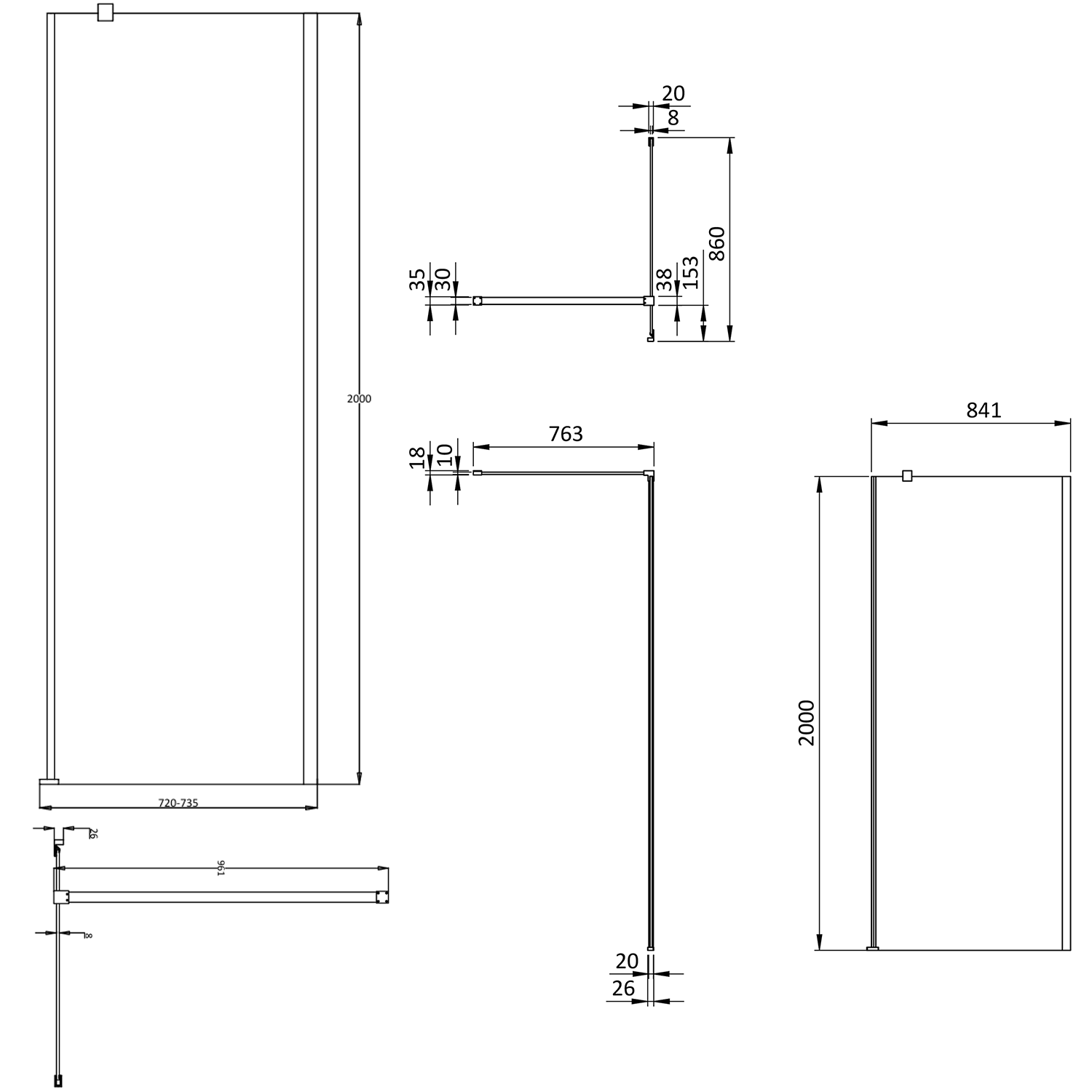 Crosswater Asura 8mm Polished Stainless Steel Hinged Shower Door & Optional Side Panel