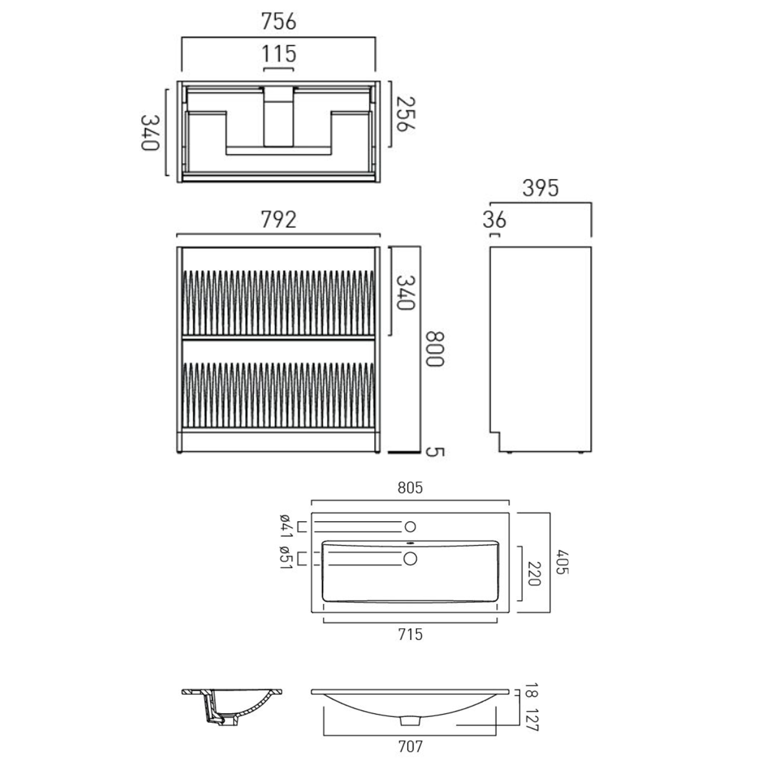 Vado Safari 800mm Fluted Floorstanding Vanity Unit & Basin