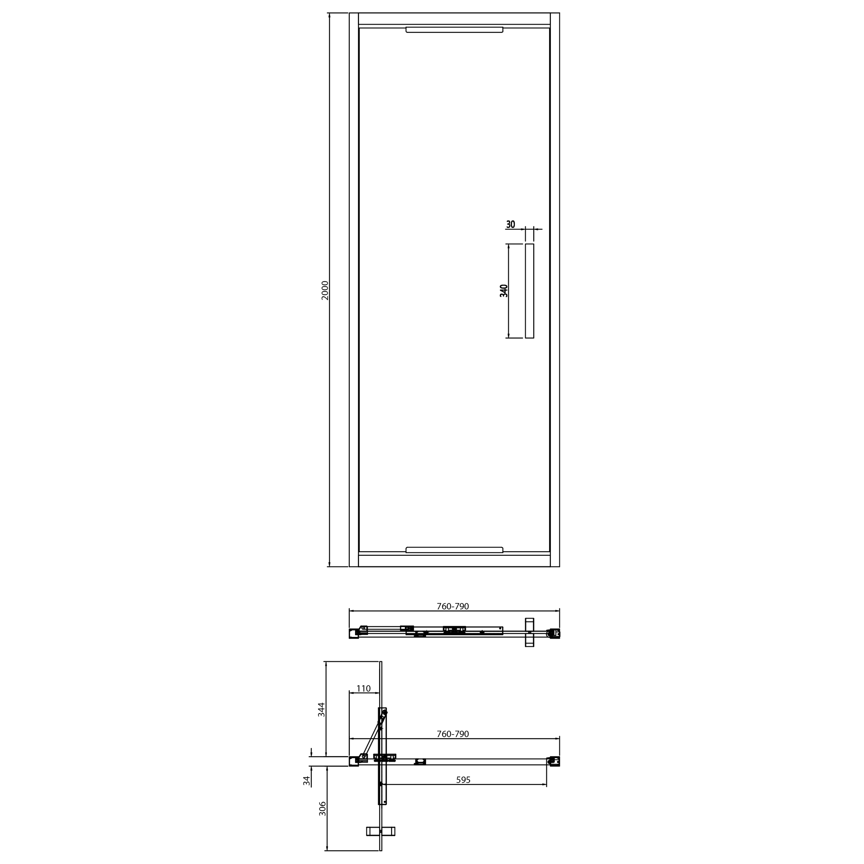 Crosswater Asura 8mm Polished Stainless Steel Infold Shower Door & Optional Side Panel
