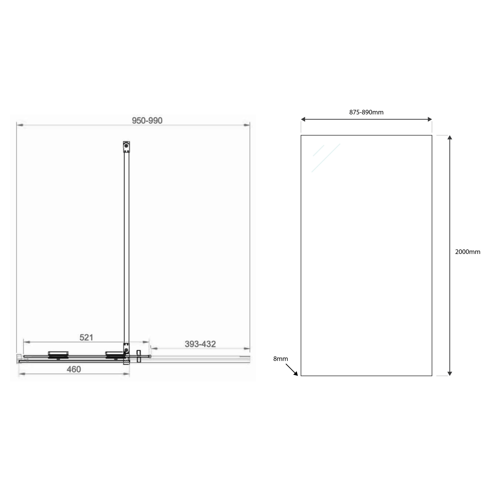 Harbour Momentum 8mm Easy Clean 2m Tall Sliding or Wetroom Shower Door & Optional Side Panel - Brushed Brass