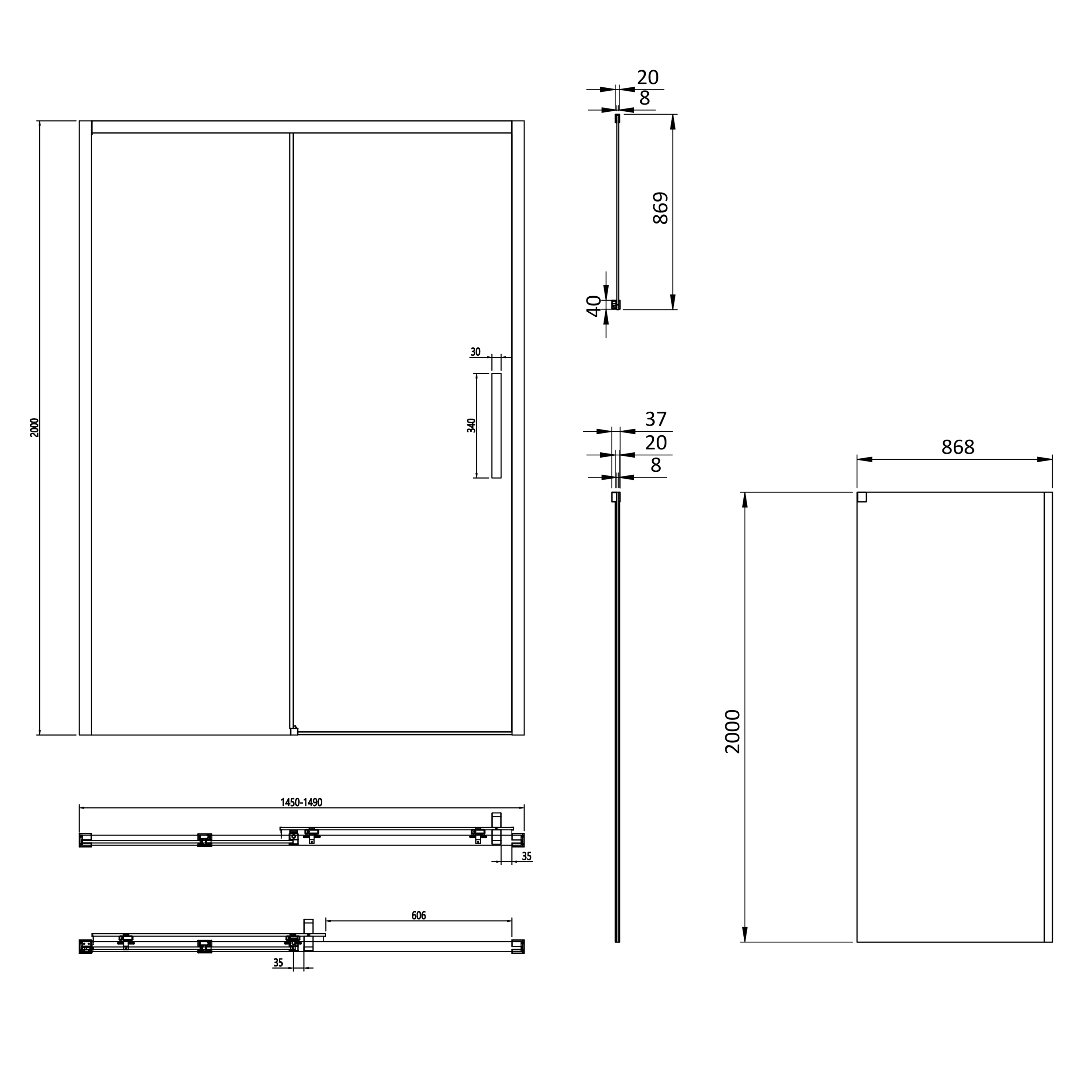 Crosswater Asura 8mm Brushed Brass Sliding Shower Door & Optional Side Panel