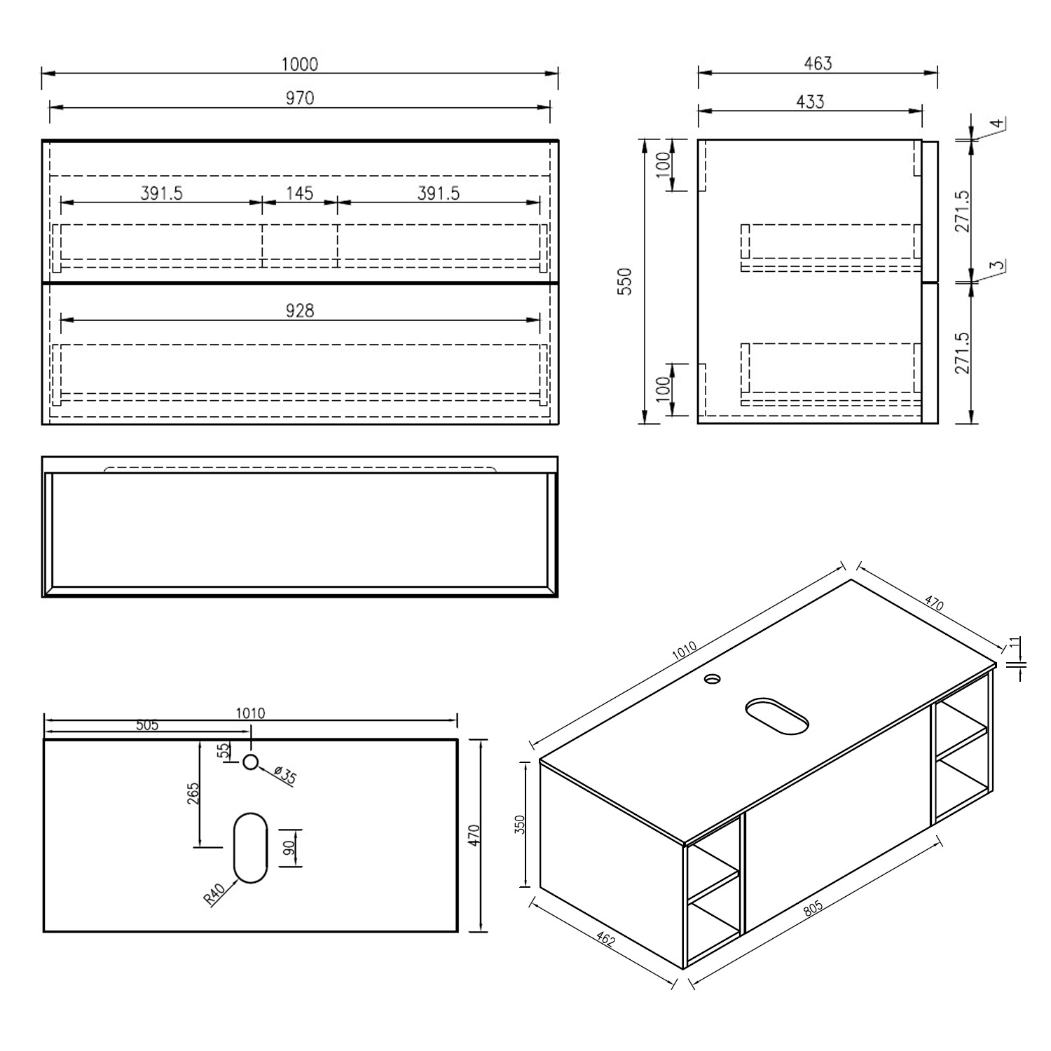 Aura 1000mm Wall Mounted Natural Oak Vanity Unit & Sintered Stone Countertop