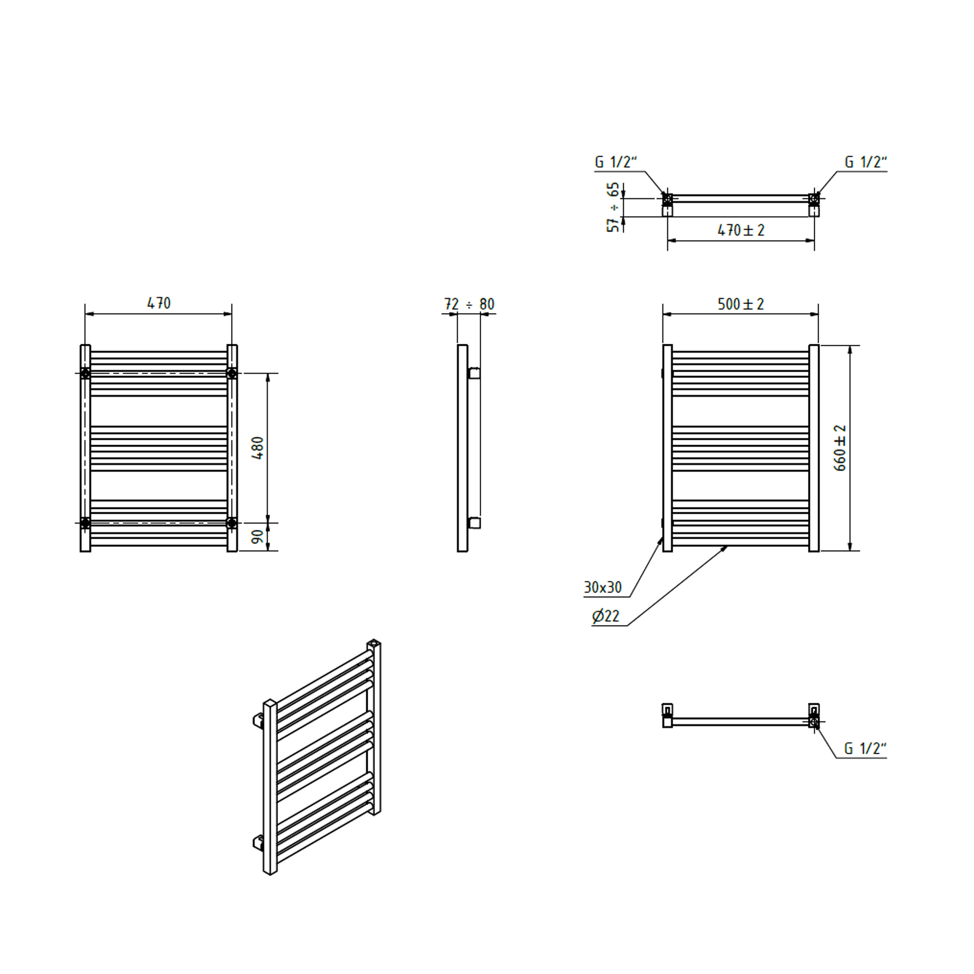 Terma Fiona Heated Towel Rail - 5 Sizes