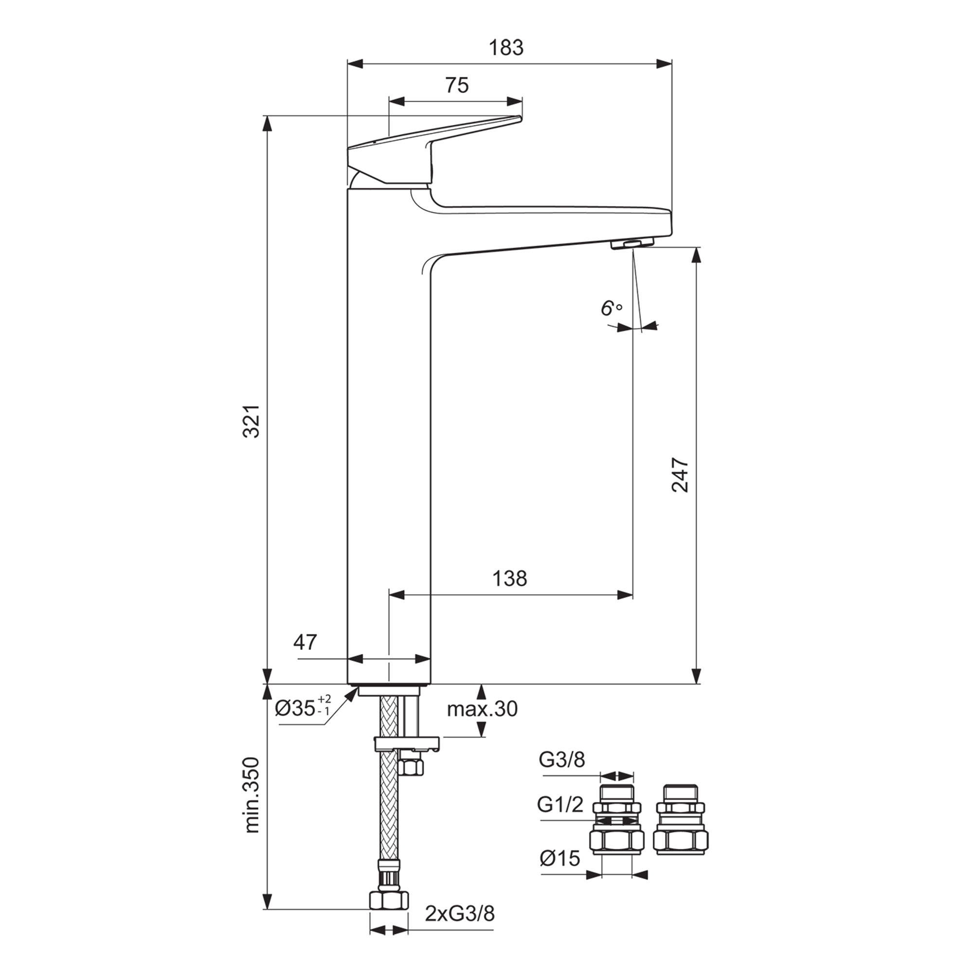 Ideal Standard Ceraplan Silk Black Tall Mono Basin Mixer Tap