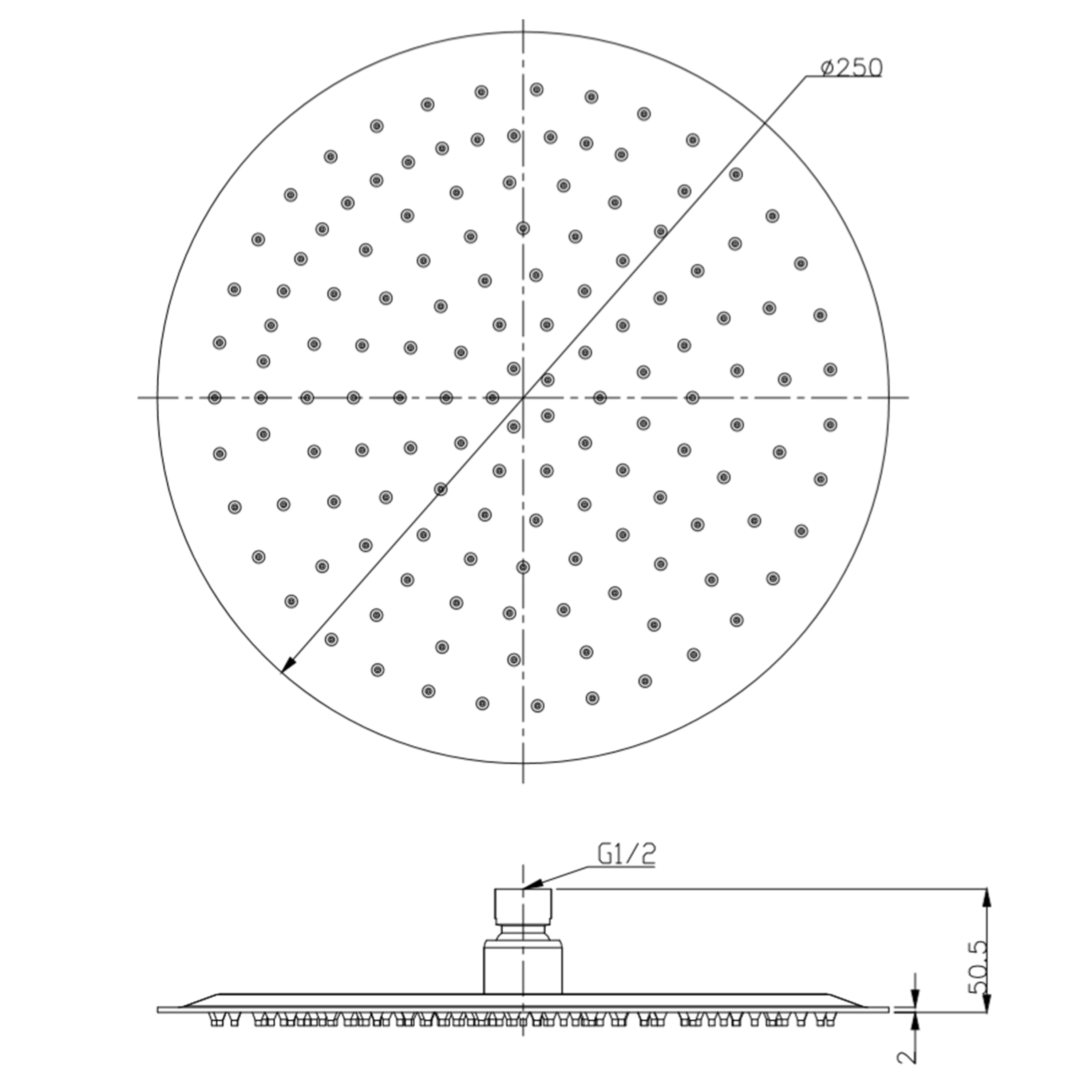 Harbour Clarity Brushed Brass Ultra Slim Round Shower Head - 250mm