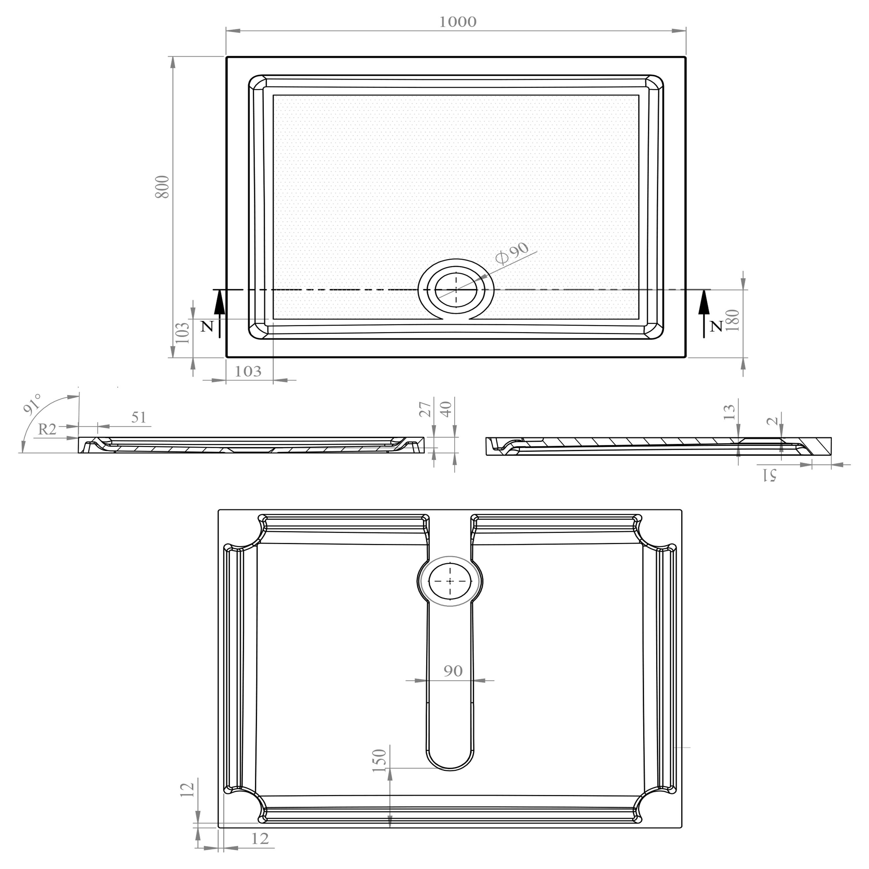 Harbour Anti Slip Gel Coated Stone Resin Rectangular Shower Tray - 13 Sizes
