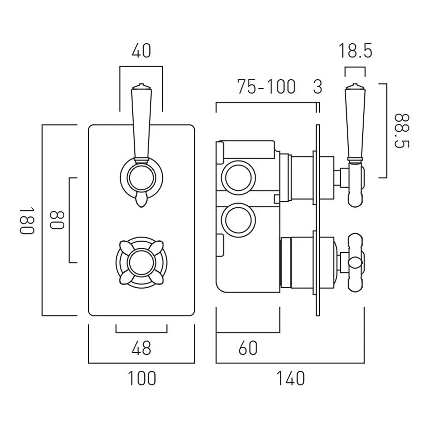 Booth & Co Axbridge Traditional 2 Outlet 2 Handle Concealed Thermostatic Shower Valve