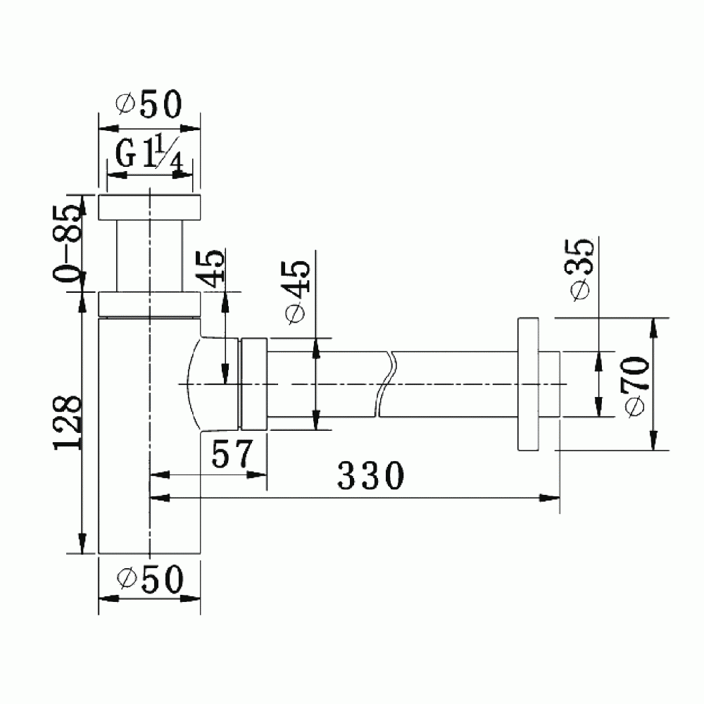 Imex Minimalist 1.25 Inch Chrome Bottle Trap And Pipe