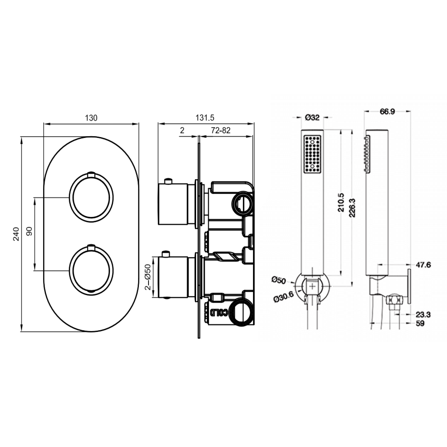 Nina Concealed Shower Valve, Fixed Shower Head & Handset
