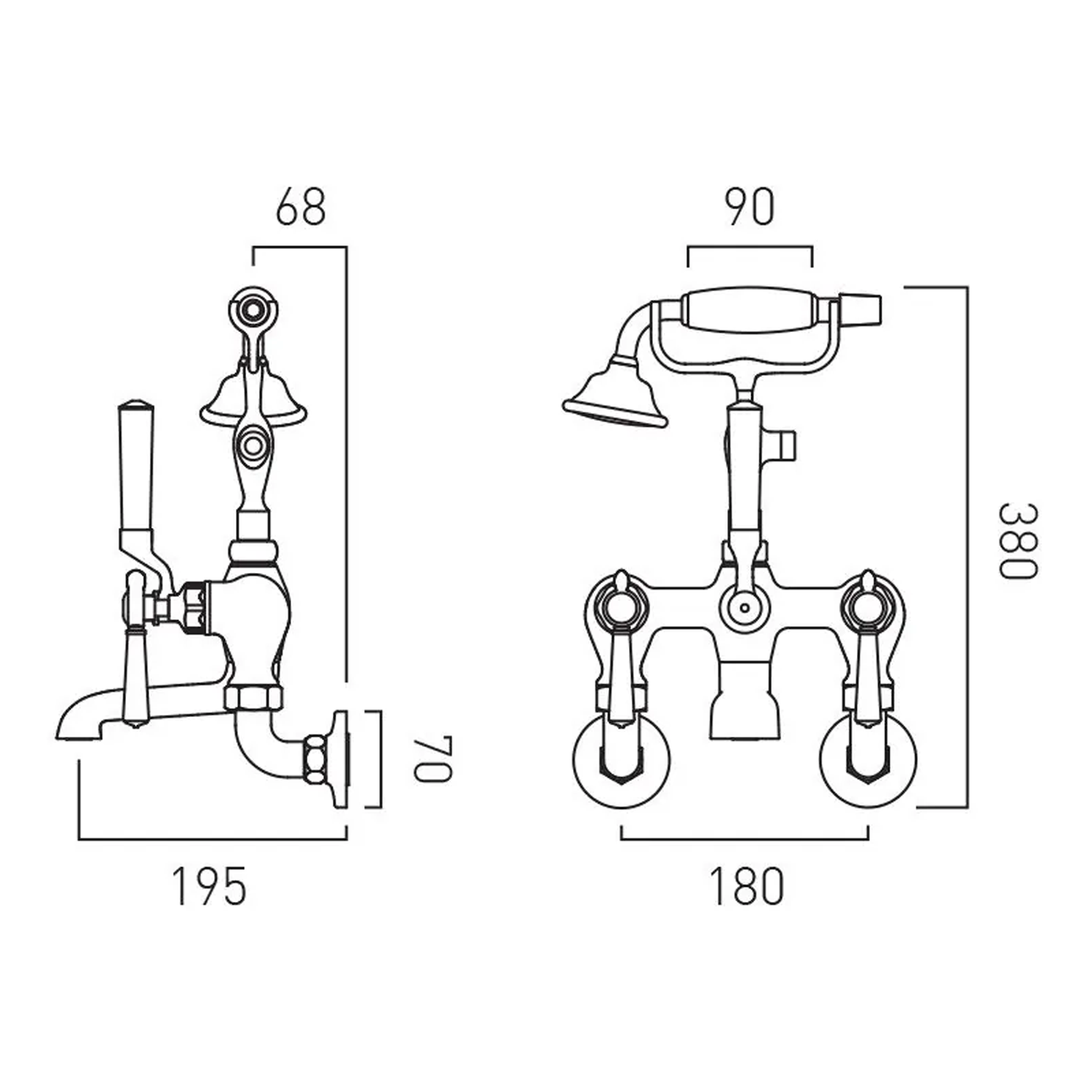 Booth & Co Axbridge Traditional Lever Wall Mounted Bath Shower Mixer Tap