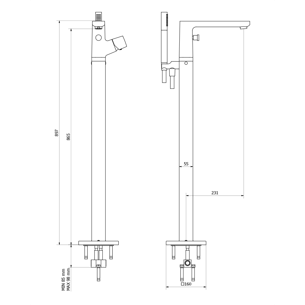 Crosswater Marvel Floorstanding Bath Shower Mixer Tap & Shower Kit - Chrome