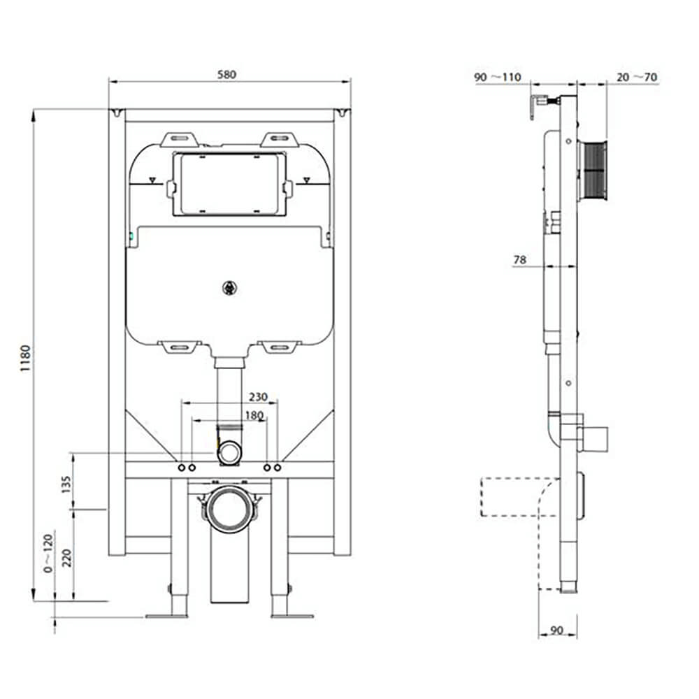 Abacus 90mm Slimline WC Frame with Dual Flush Cistern